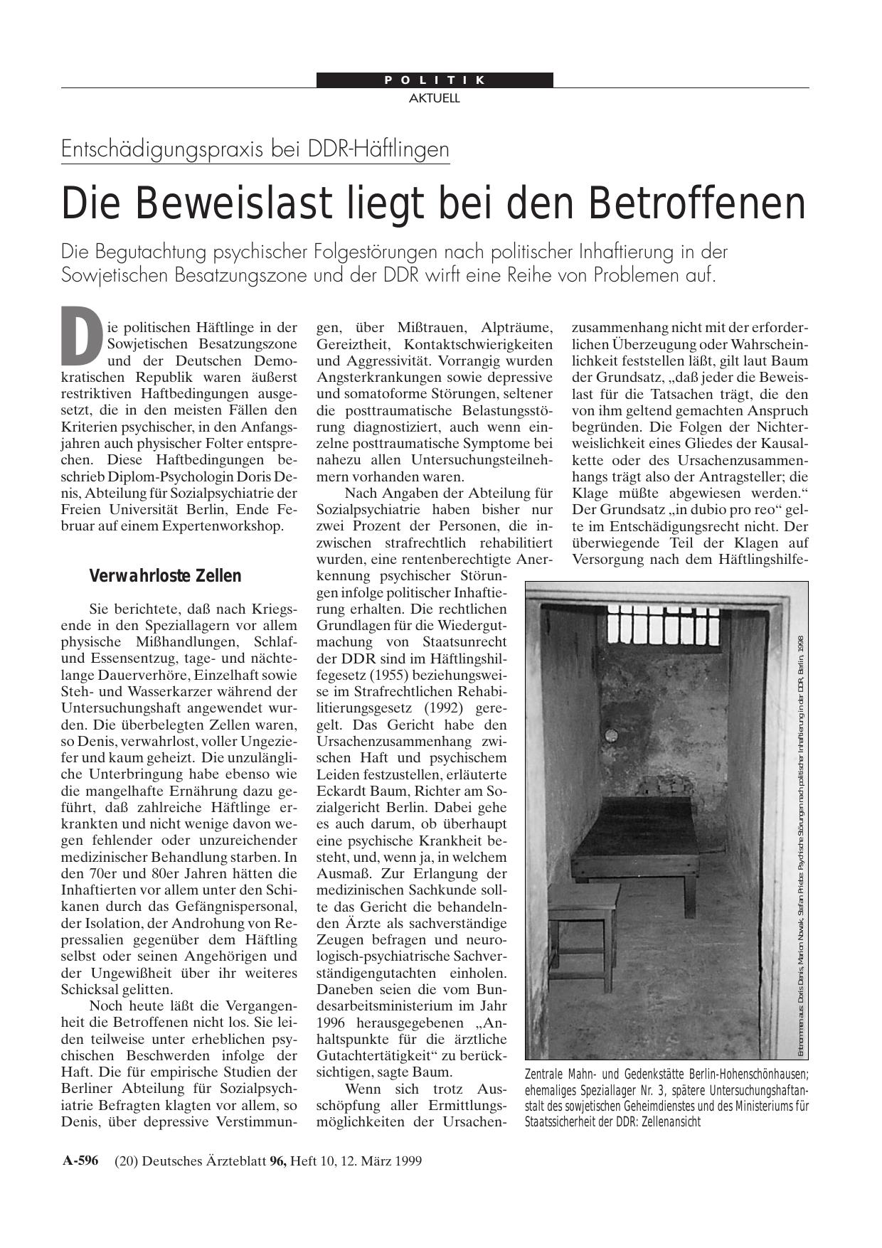 Vorschauseite 1: Entschädigungspraxis bei DDR-Häftlingen: Die Beweislast liegt bei den Betroffenen