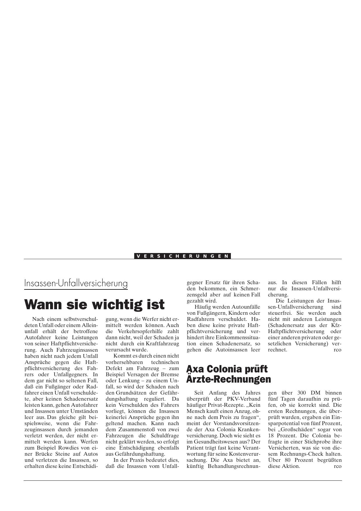 Vorschauseite 1: Axa Colonia prüft Ärzte-Rechnungen
