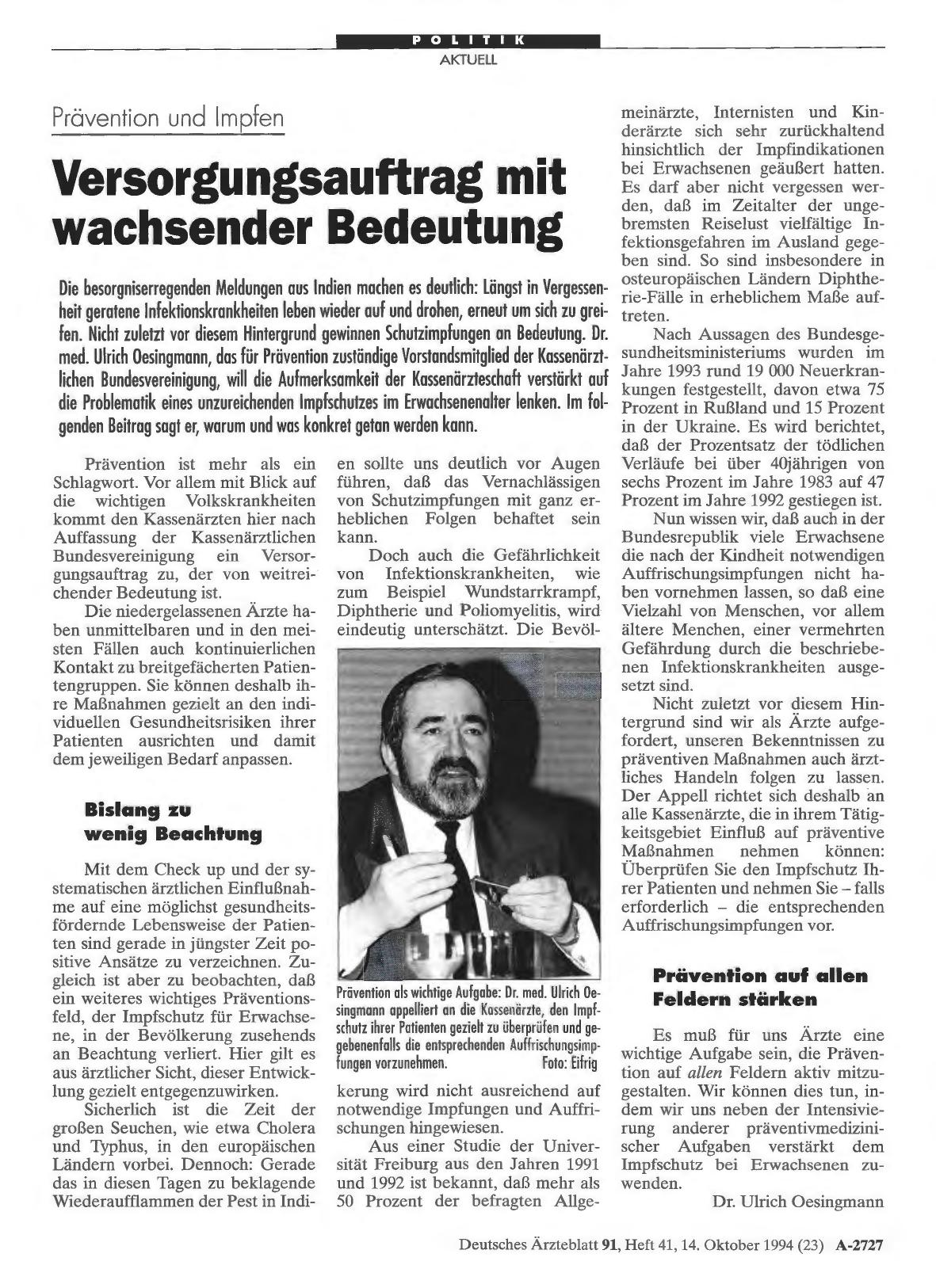 Vorschauseite 1: Prävention und Impfen: Versorgungsauftrag mit wachsender Bedeutung