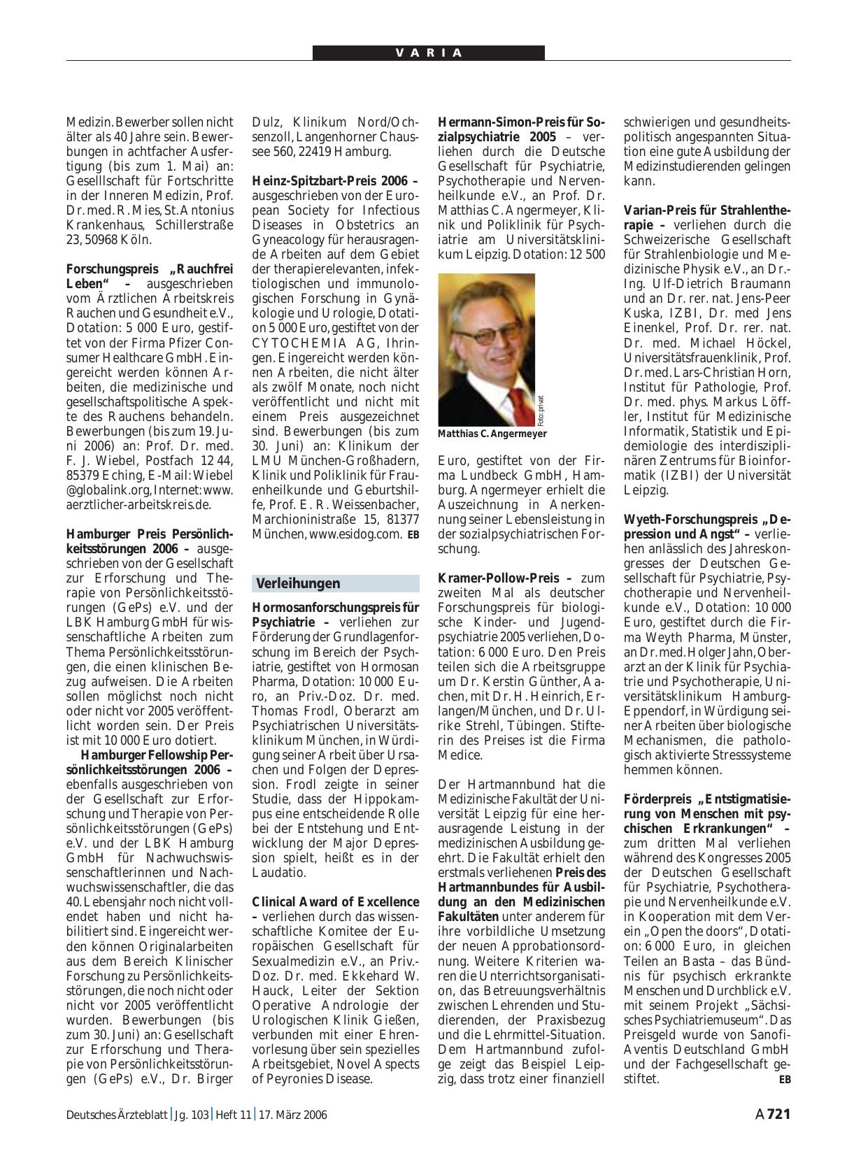 Vorschauseite 1: Verleihungen