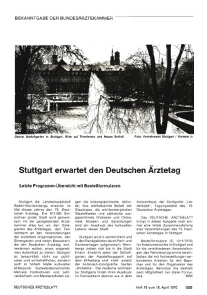 Vorschauseite 1: Bekanntgabe der Bundesärztekammer: Stuttgart erwartet den Deutschen Ärztetag