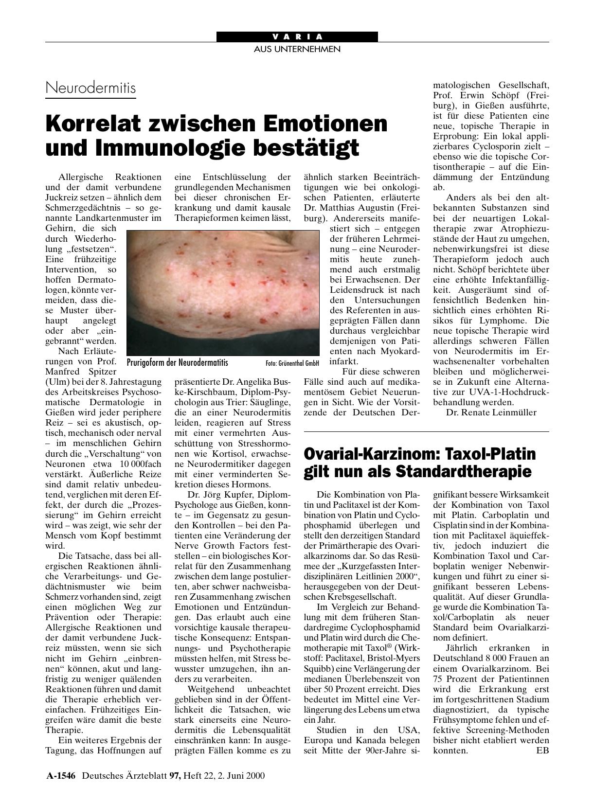 Vorschauseite 1: Ovarial-Karzinom: Taxol-Platin gilt nun als Standardtherapie