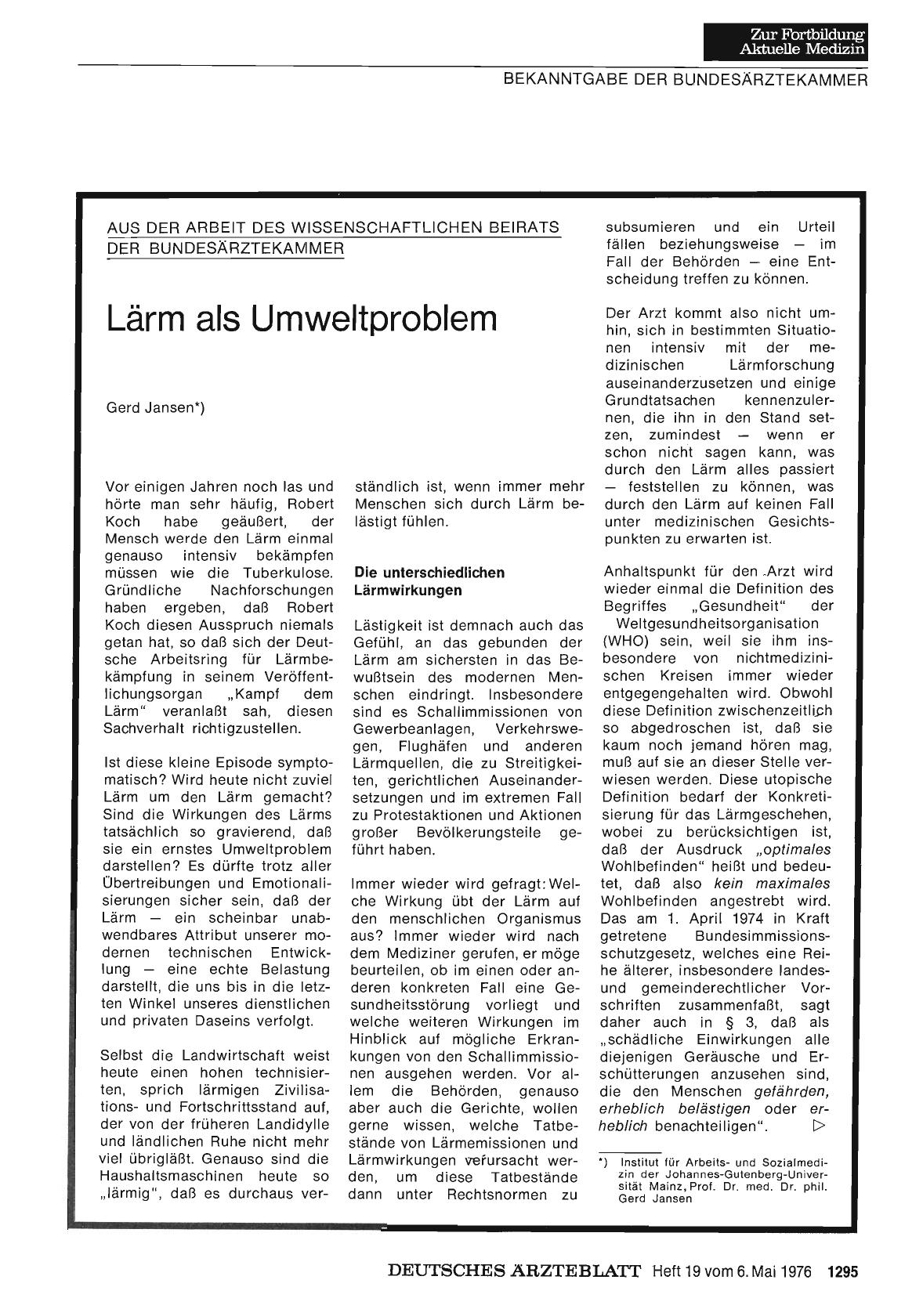Vorschauseite 1: Lärm als Umweltproblem