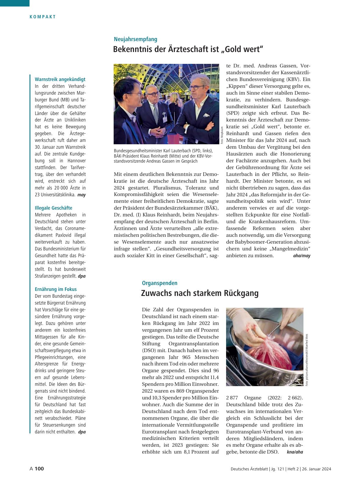 Vorschauseite 1: Warnstreik angekündigt / Illegale Geschäfte / Ernährung im Fokus