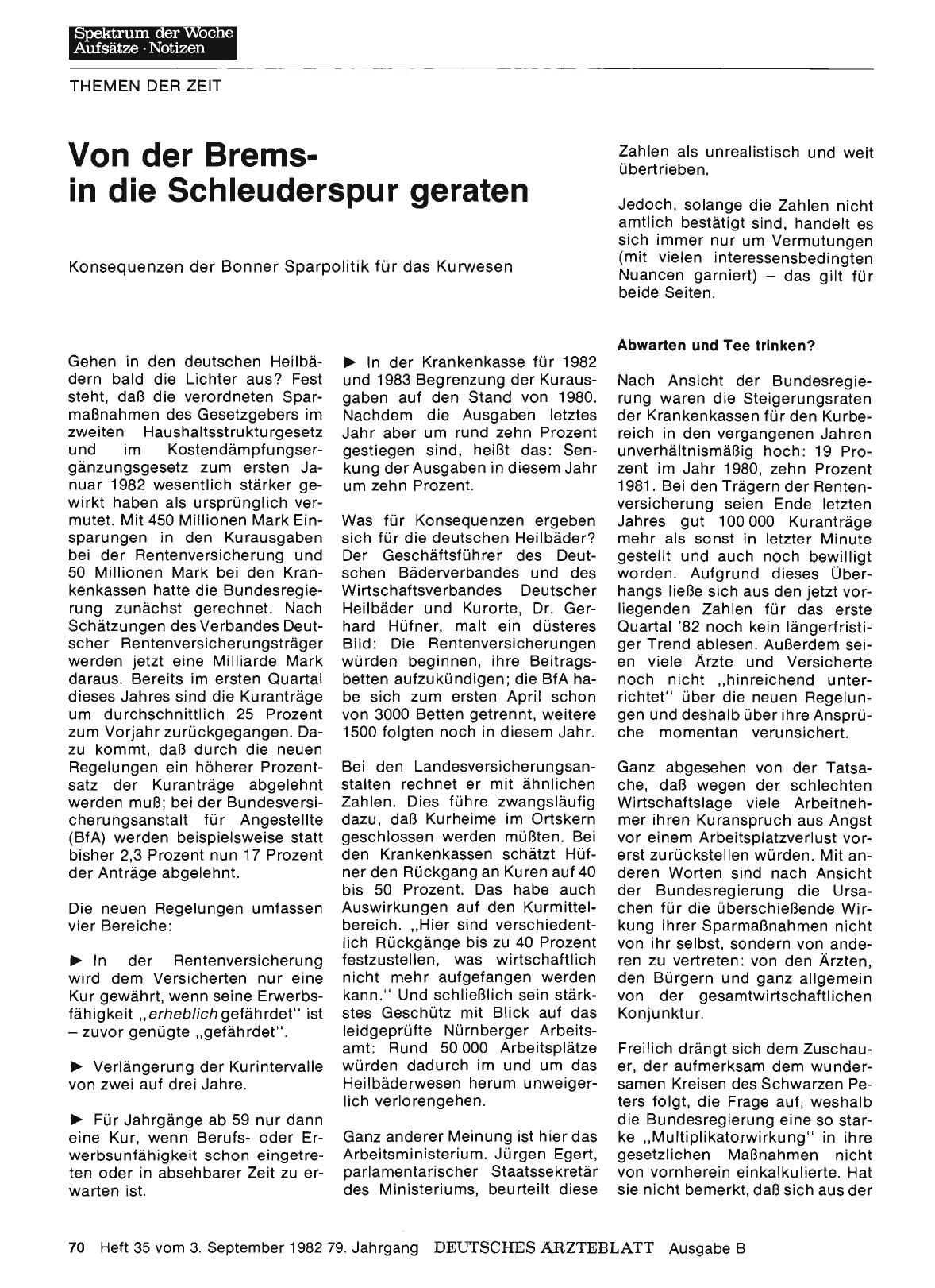 Vorschauseite 1: Von der Bremsin die Schleuderspur geraten Konsequenzen der Bonner Sparpolit ik für das Kurwesen