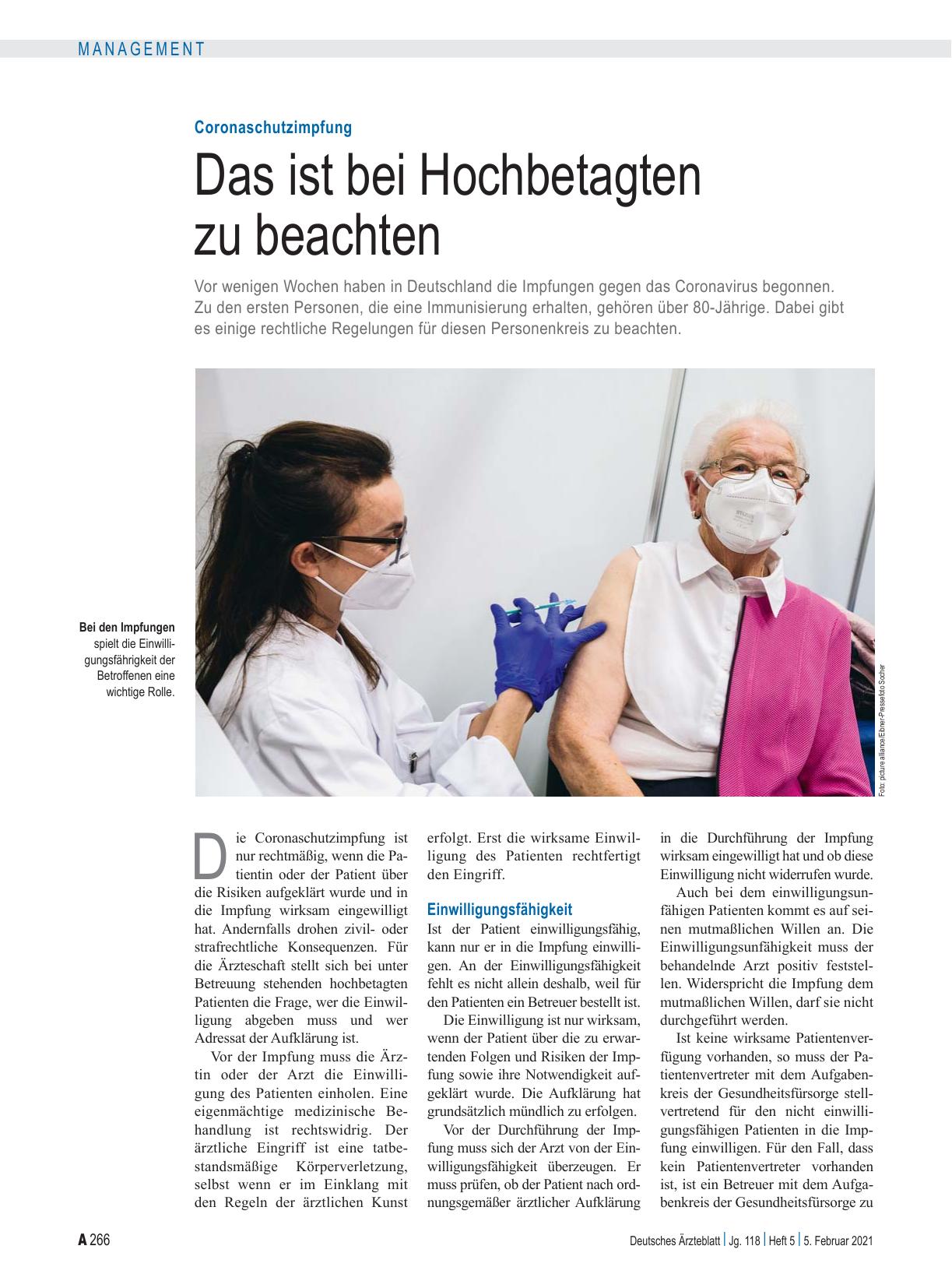 Vorschauseite 1: Coronaschutzimpfung: Das ist bei Hochbetagten zu beachten