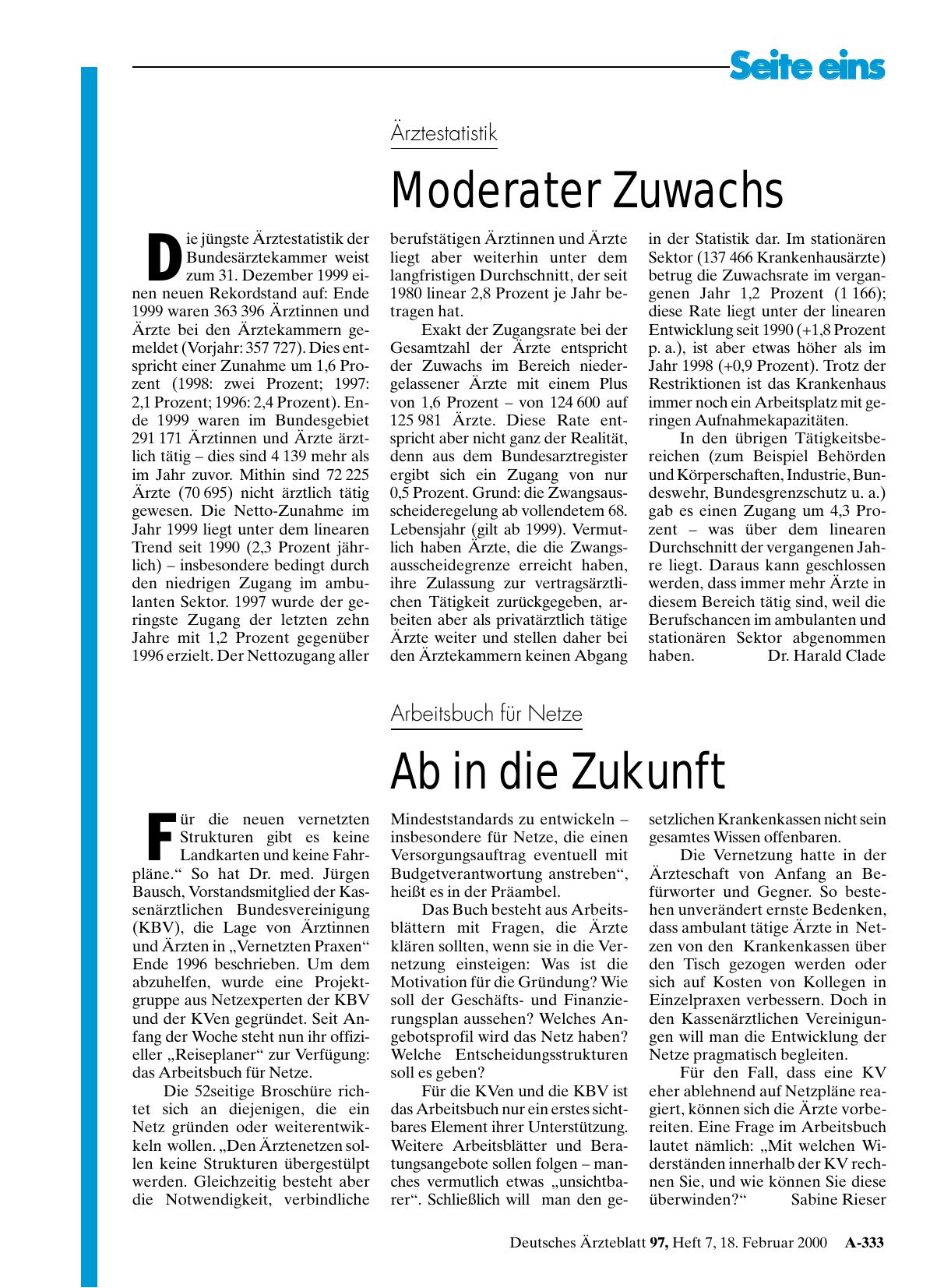Vorschauseite 1: Ärztestatistik: Moderater Zuwachs