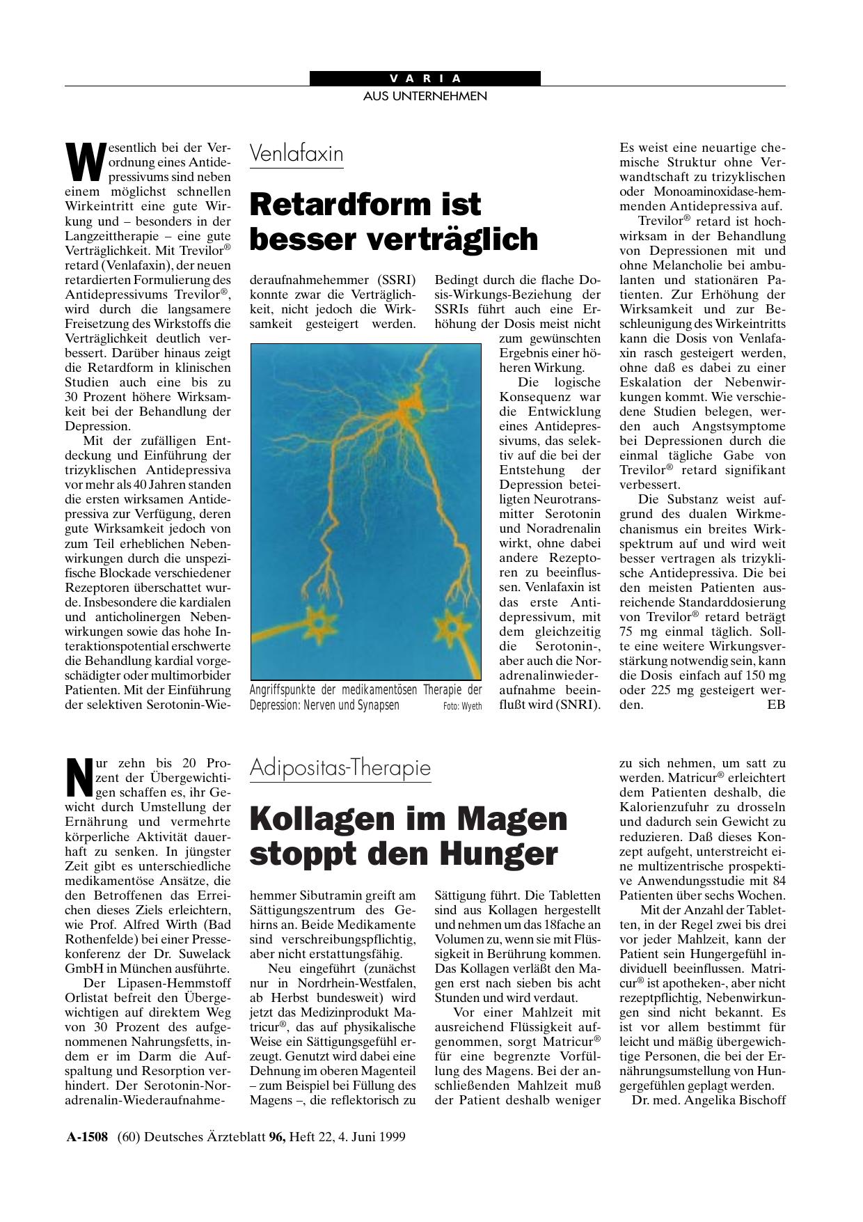 Vorschauseite 1: Venlafaxin: Retardform ist besser verträglich