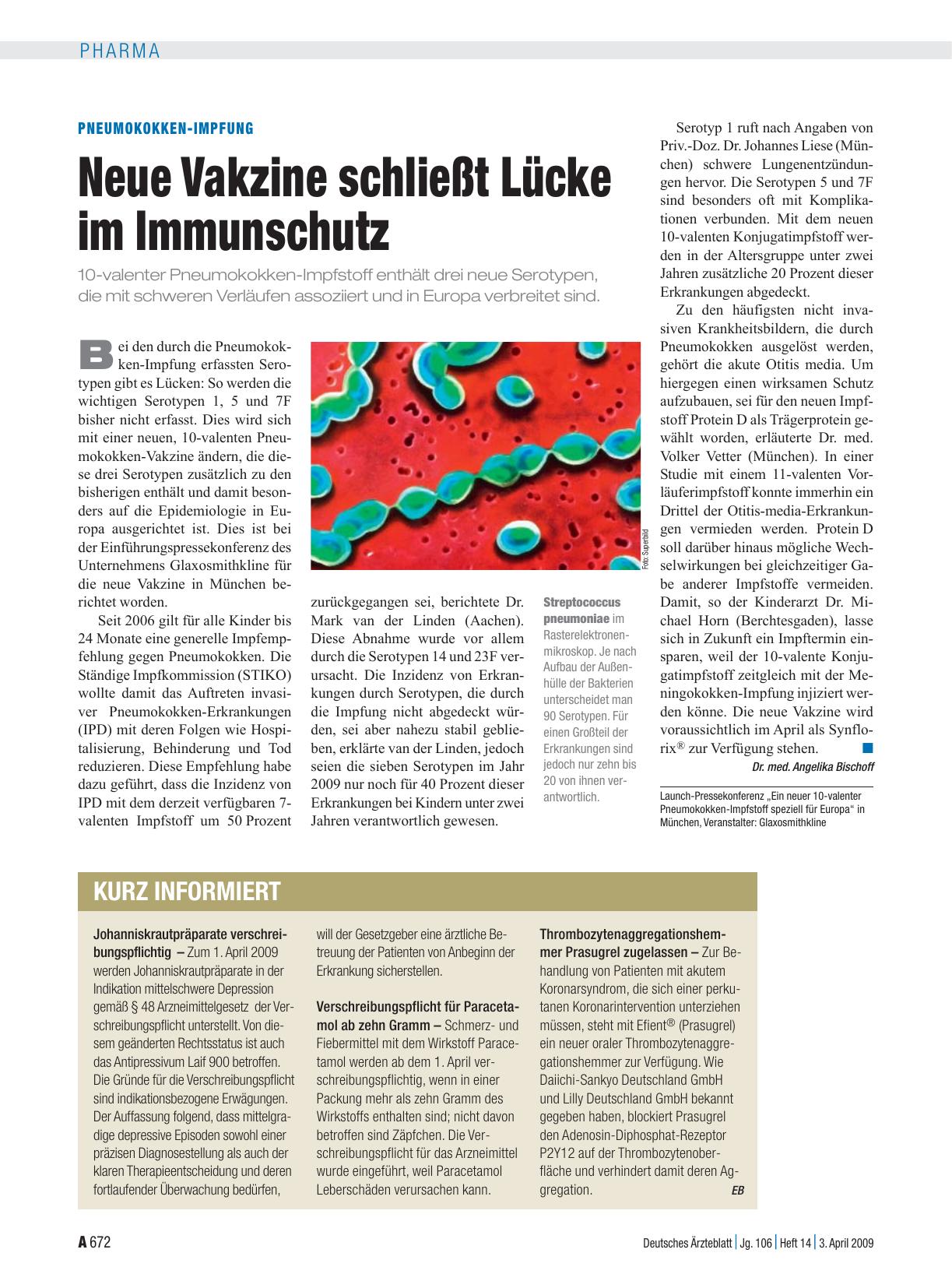 Vorschauseite 1: Pneumokokken-Impfung: Neue Vakzine schließt Lücke im Immunschutz