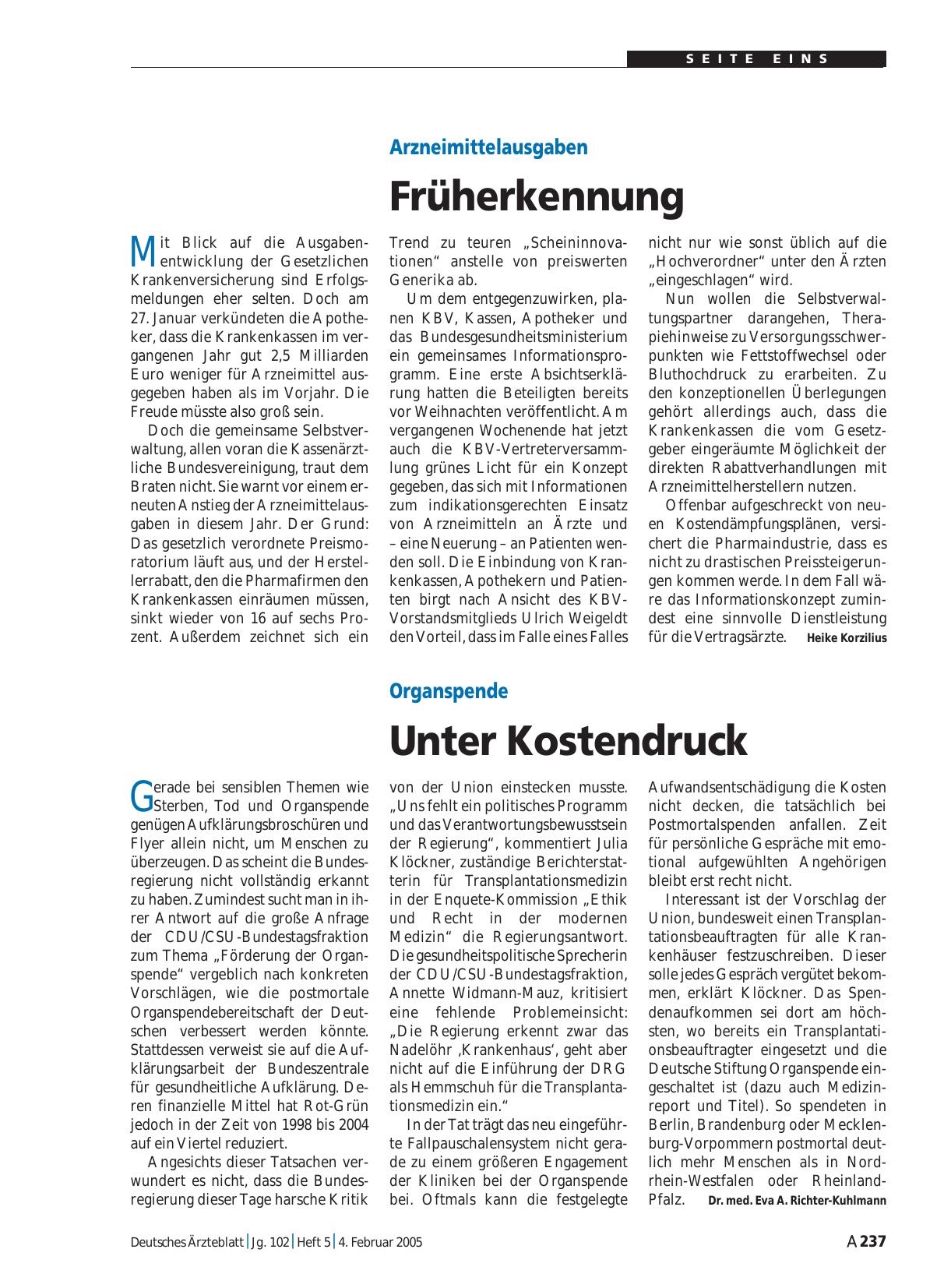 Vorschauseite 1: Arzneimittelausgaben: Früherkennung