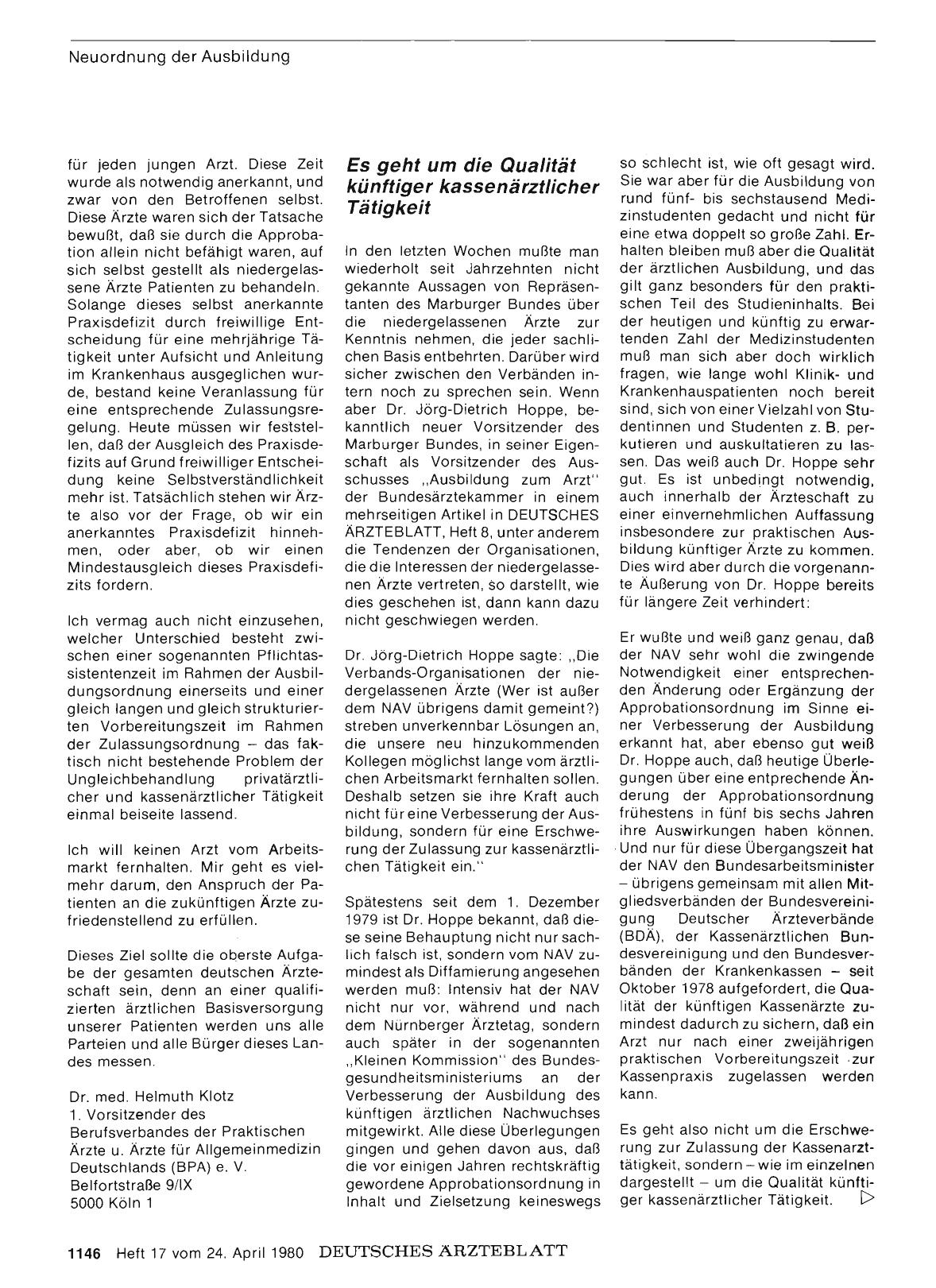 Vorschauseite 1: Neuordnung der Ausbildung — Wie soll es weitergehen? : Es geht um die Qualität künftiger kassenärztlicher Tätigkeit