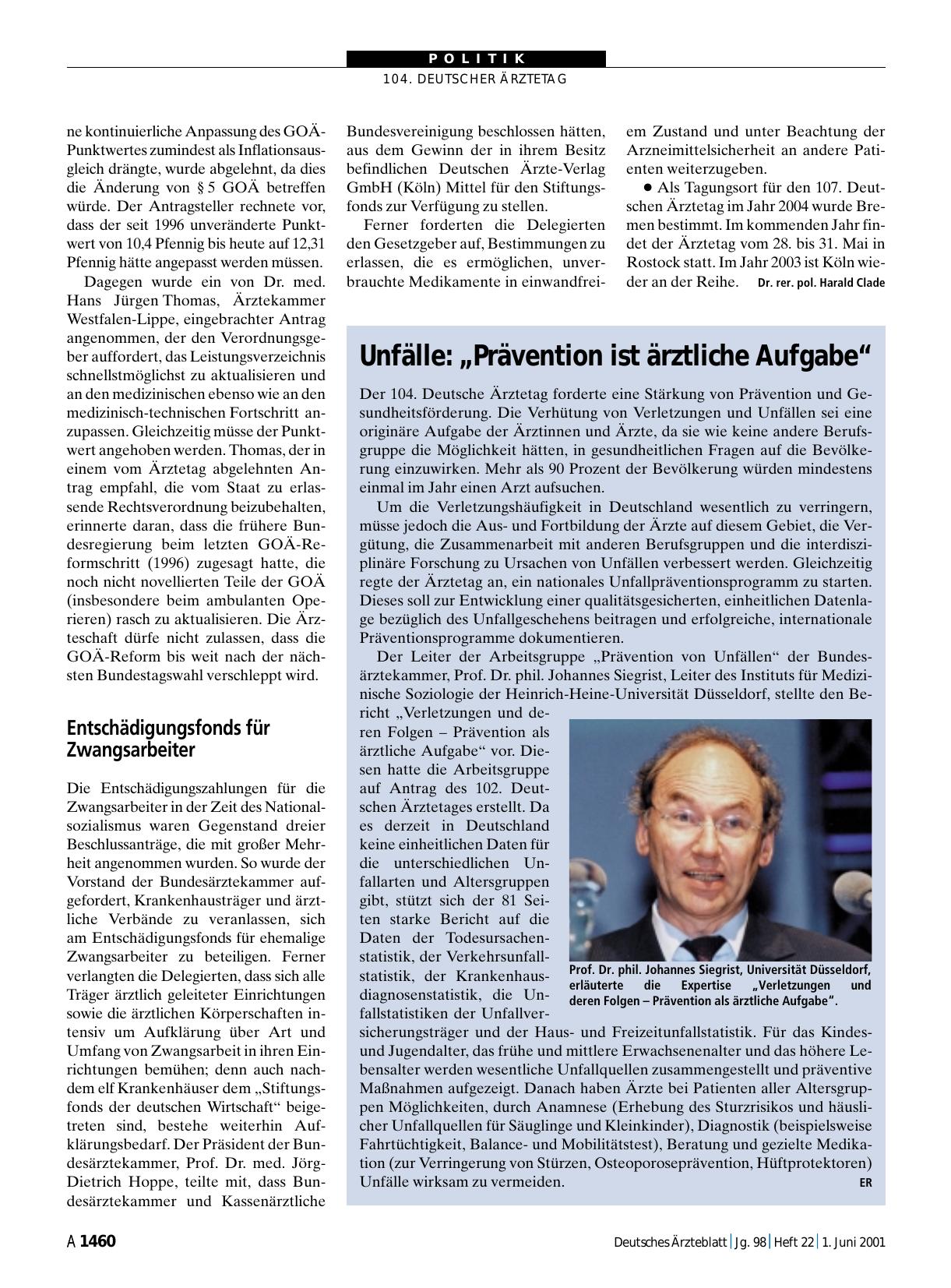 Vorschauseite 1: Unfälle: „Prävention ist ärztliche Aufgabe“