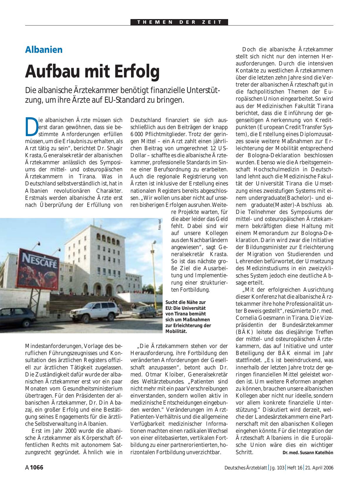 Vorschauseite 1: Albanien: Aufbau mit Erfolg