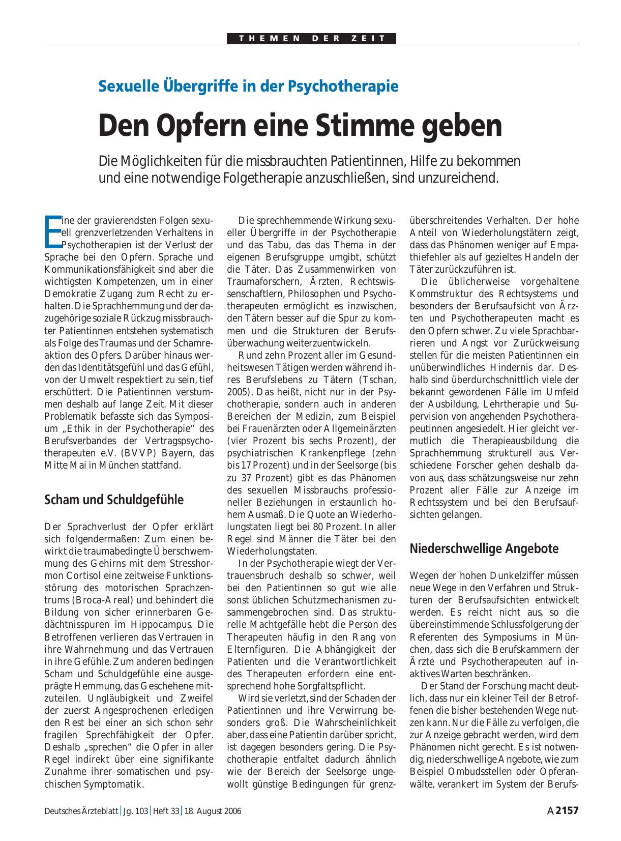 Vorschauseite 1: Sexuelle Übergriffe in der Psychotherapie: Den Opfern eine Stimme geben