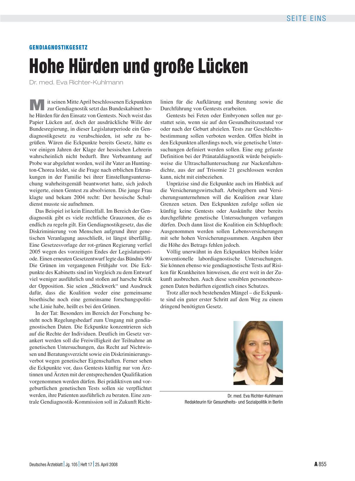 Vorschauseite 1: Gendiagnostikgesetz: Hohe Hürden und große Lücken