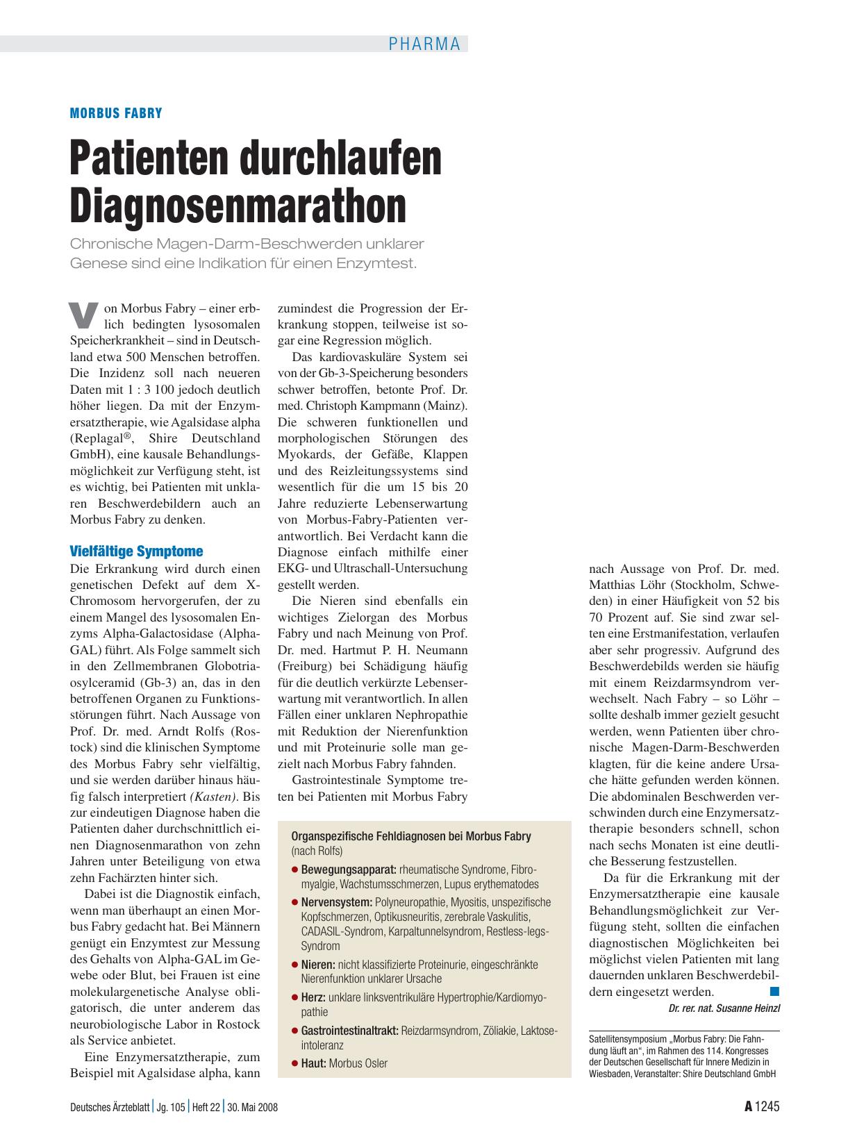 Vorschauseite 1: Morbus Fabry: Patienten durchlaufen Diagnosenmarathon