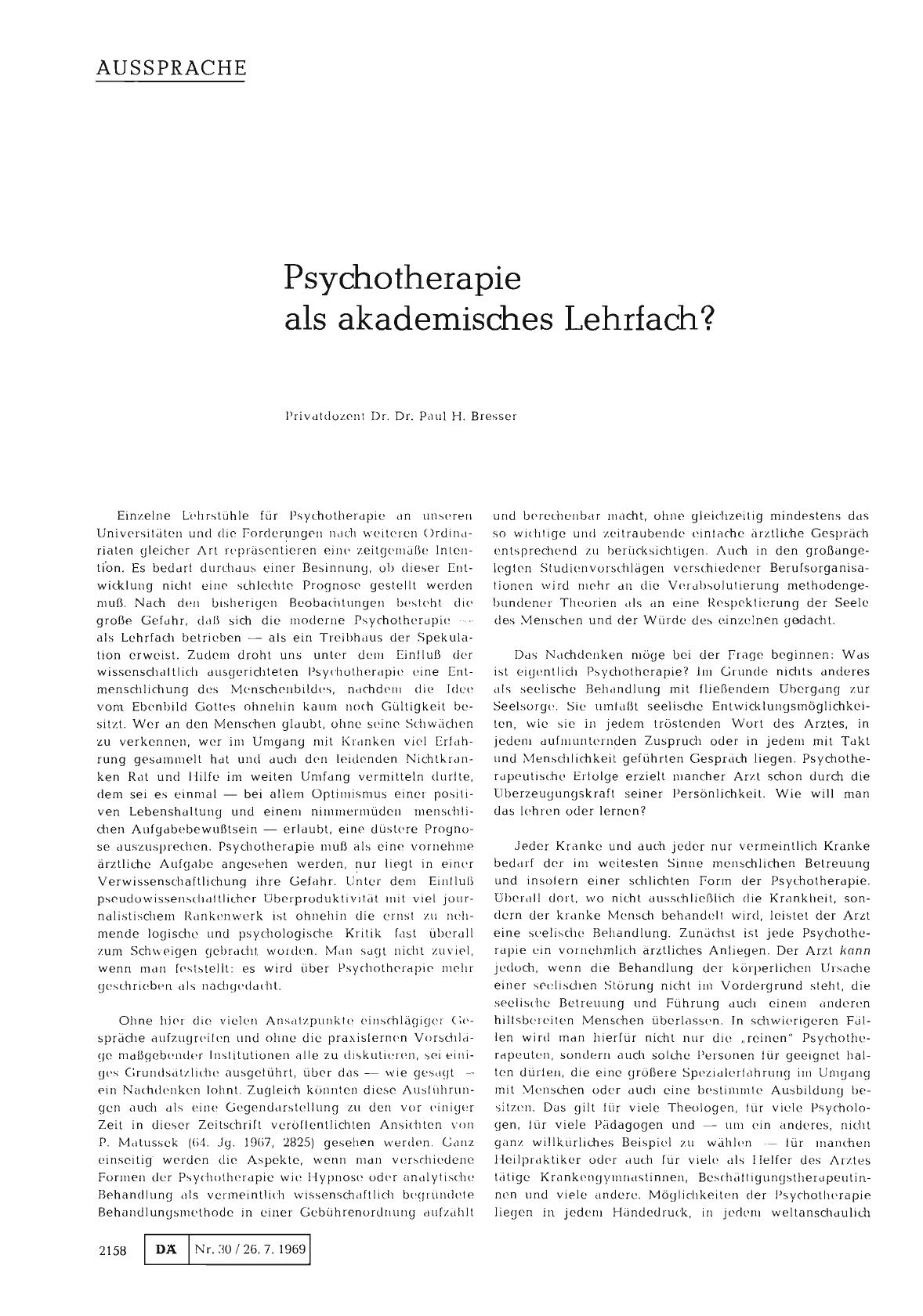 Vorschauseite 1: Psychotherapie als akademisches Lehrfach?