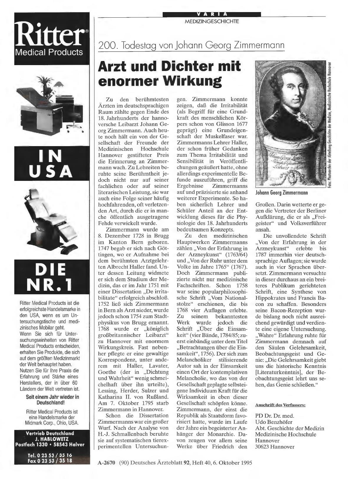 Vorschauseite 1: 200. Todestag von Johann Georg Zimmermann: Arzt und Dichter mit enormer Wirkung