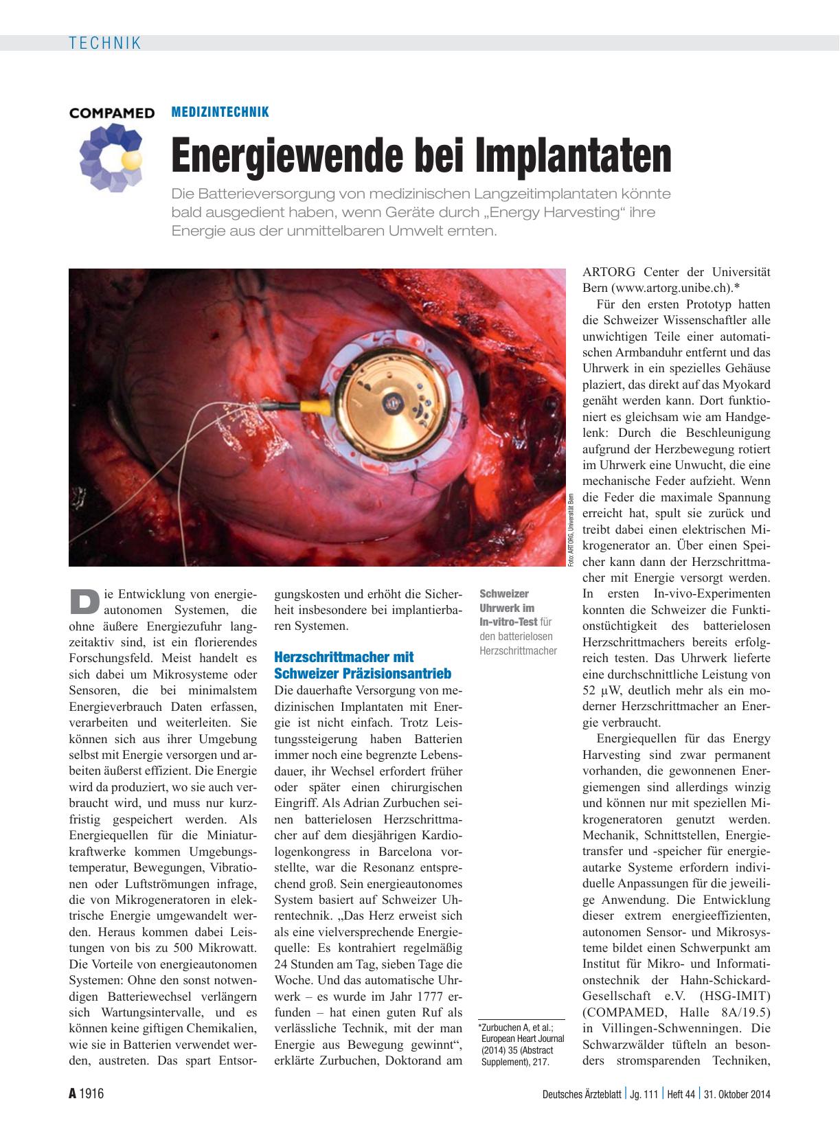 Vorschauseite 1: Medizintechnik: Energiewende bei Implantaten