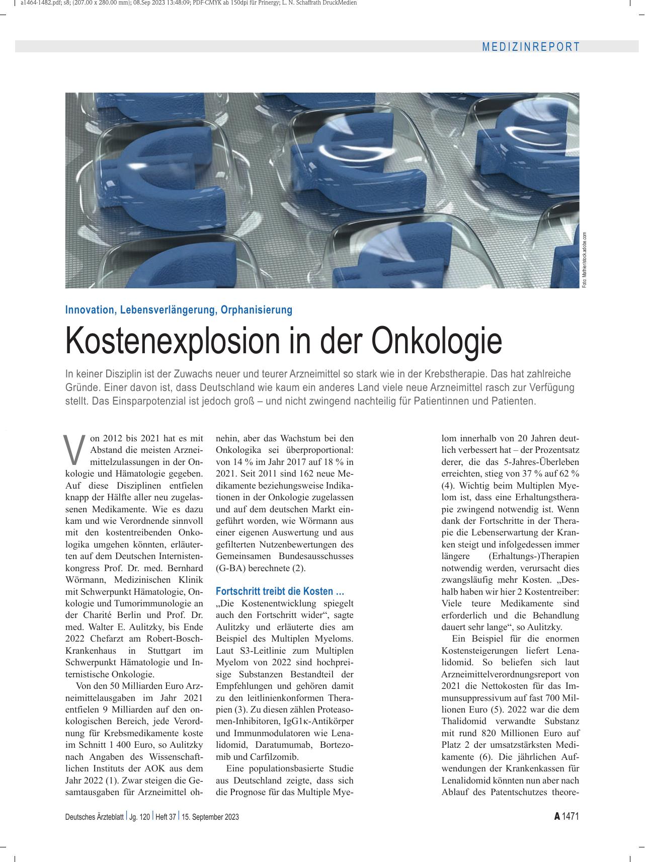 Vorschauseite 1: Innovation, Lebensverlängerung, Orphanisierung: Kostenexplosion in der Onkologie