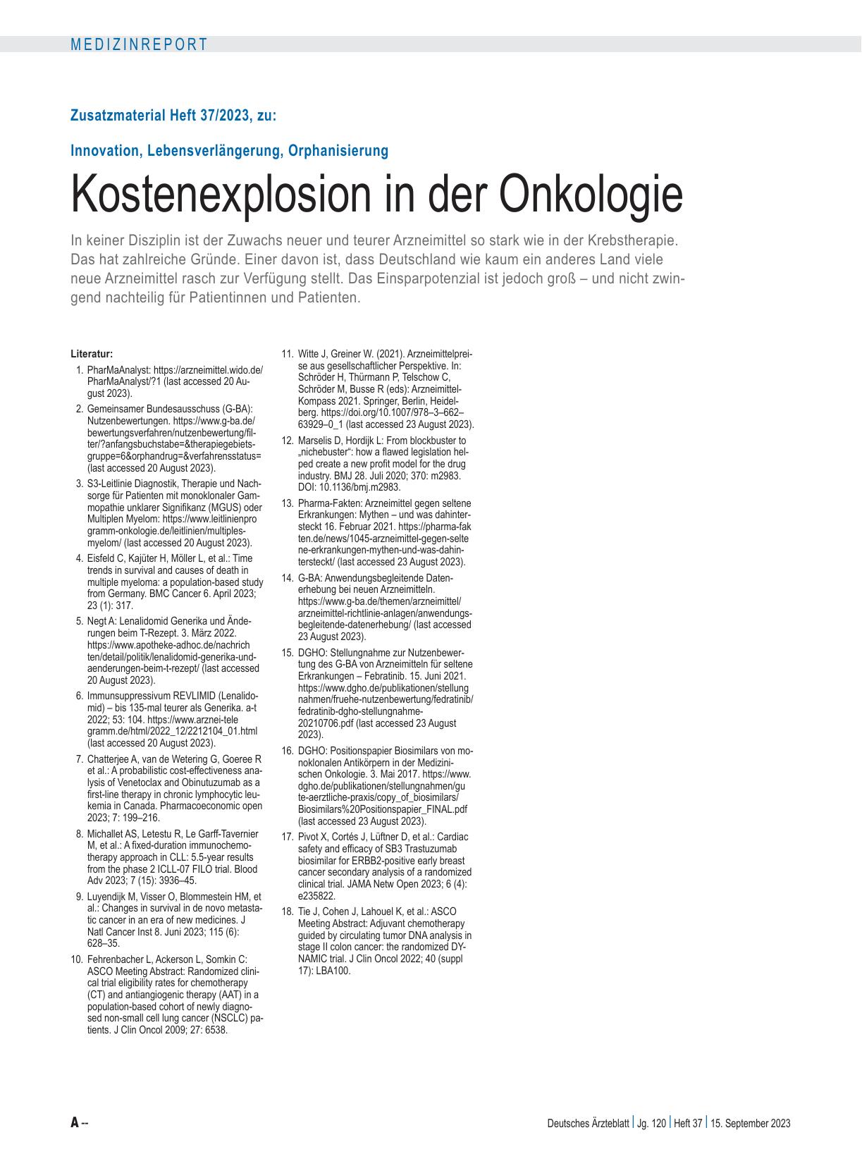 Vorschauseite 5: Innovation, Lebensverlängerung, Orphanisierung: Kostenexplosion in der Onkologie