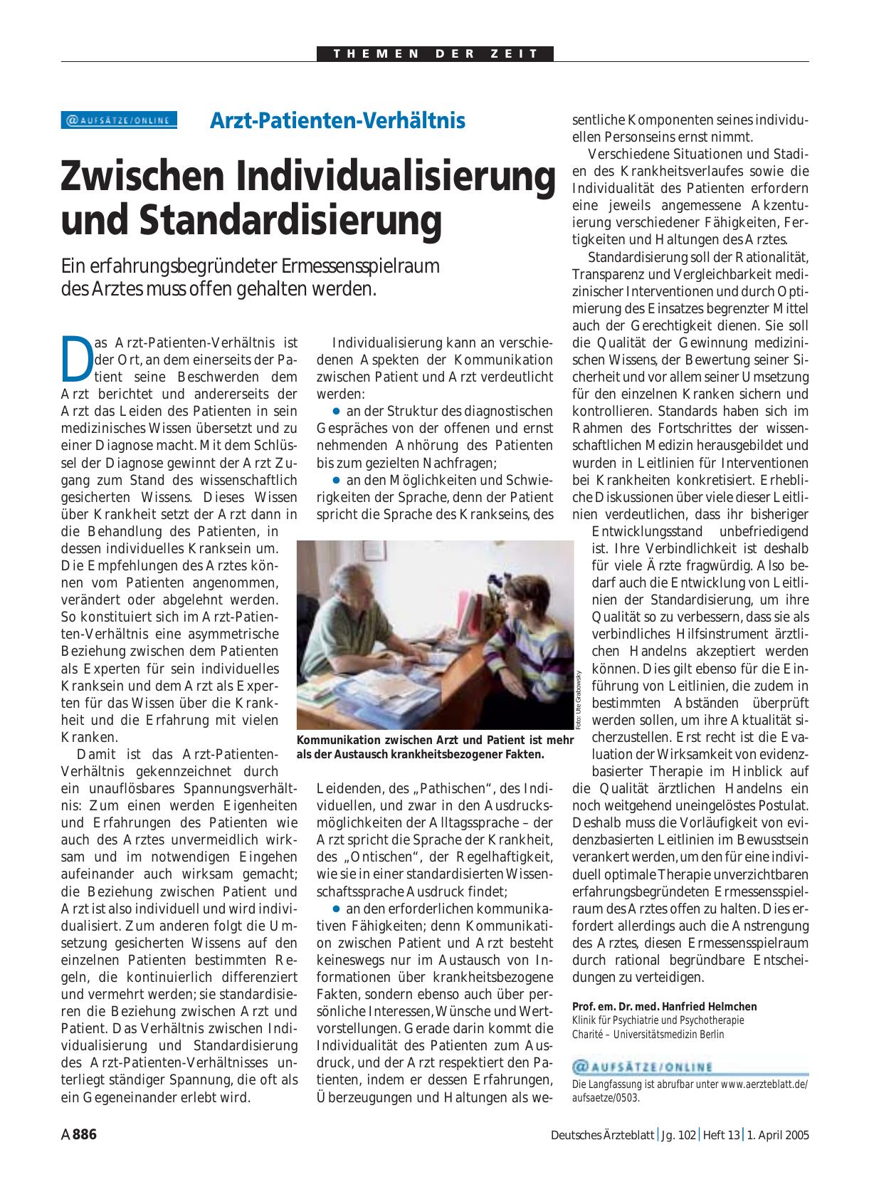 Vorschauseite 1: Arzt-Patienten-Verhältnis: Zwischen Individualisierung und Standardisierung