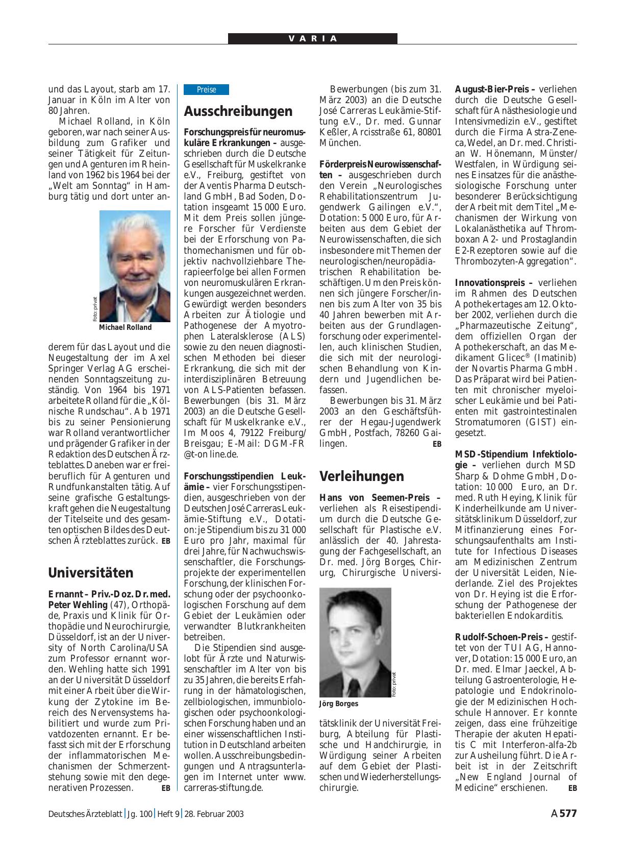 Vorschauseite 1: Verleihungen