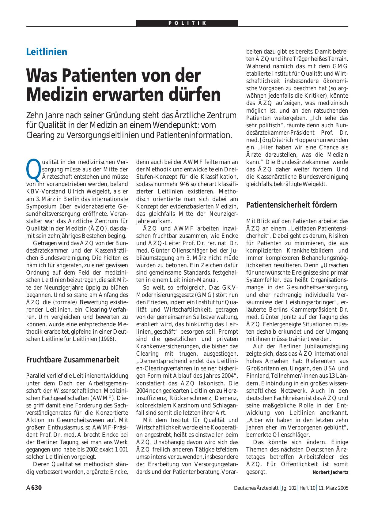 Vorschauseite 1: Leitlinien: Was Patienten von der Medizin erwarten dürfen