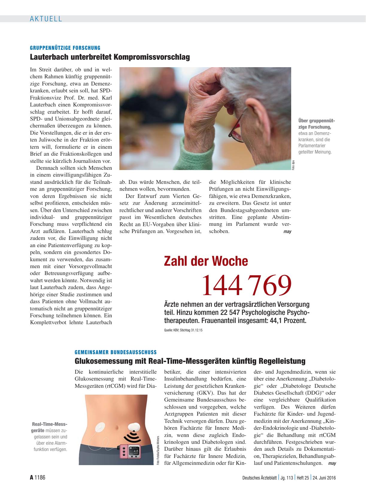 Vorschauseite 1: Gemeinsamer Bundesausschuss: Glukosemessung mit Real-Time-Messgeräten künftig Regelleistung