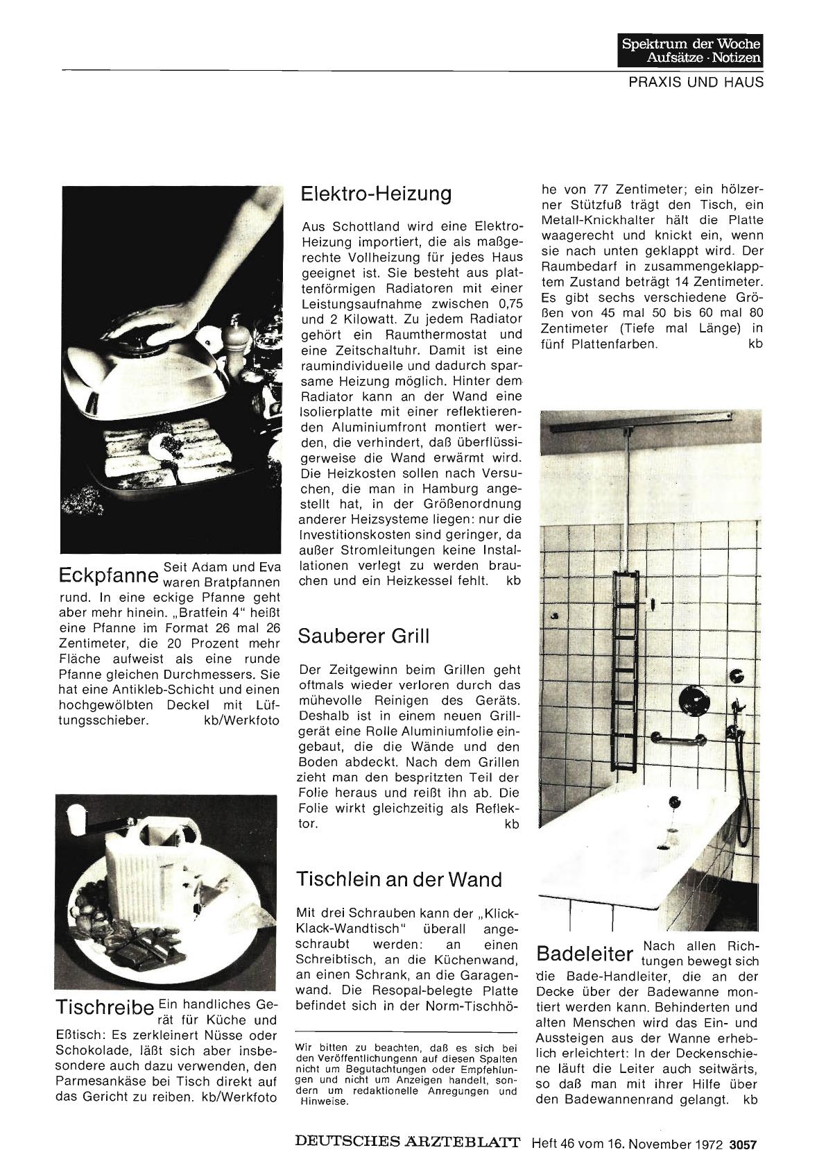 Vorschauseite 1: Eckpfanne / Tischreibe / Elektro-Heizung / Sauberer Grill /Tischlein an der Wand / Badeleiter