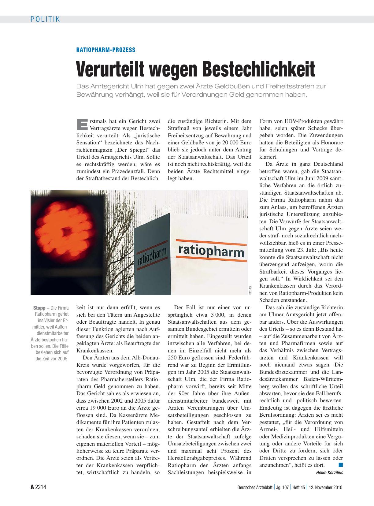 Vorschauseite 1: Ratiopharm-Prozess: Verurteilt wegen Bestechlichkeit