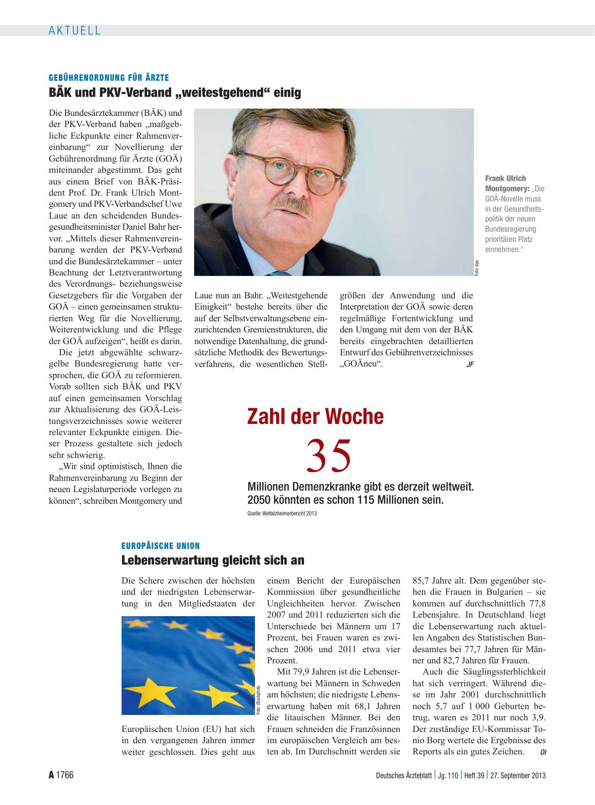 Vorschauseite 1: Europäische Union: Lebenserwartung gleicht sich an