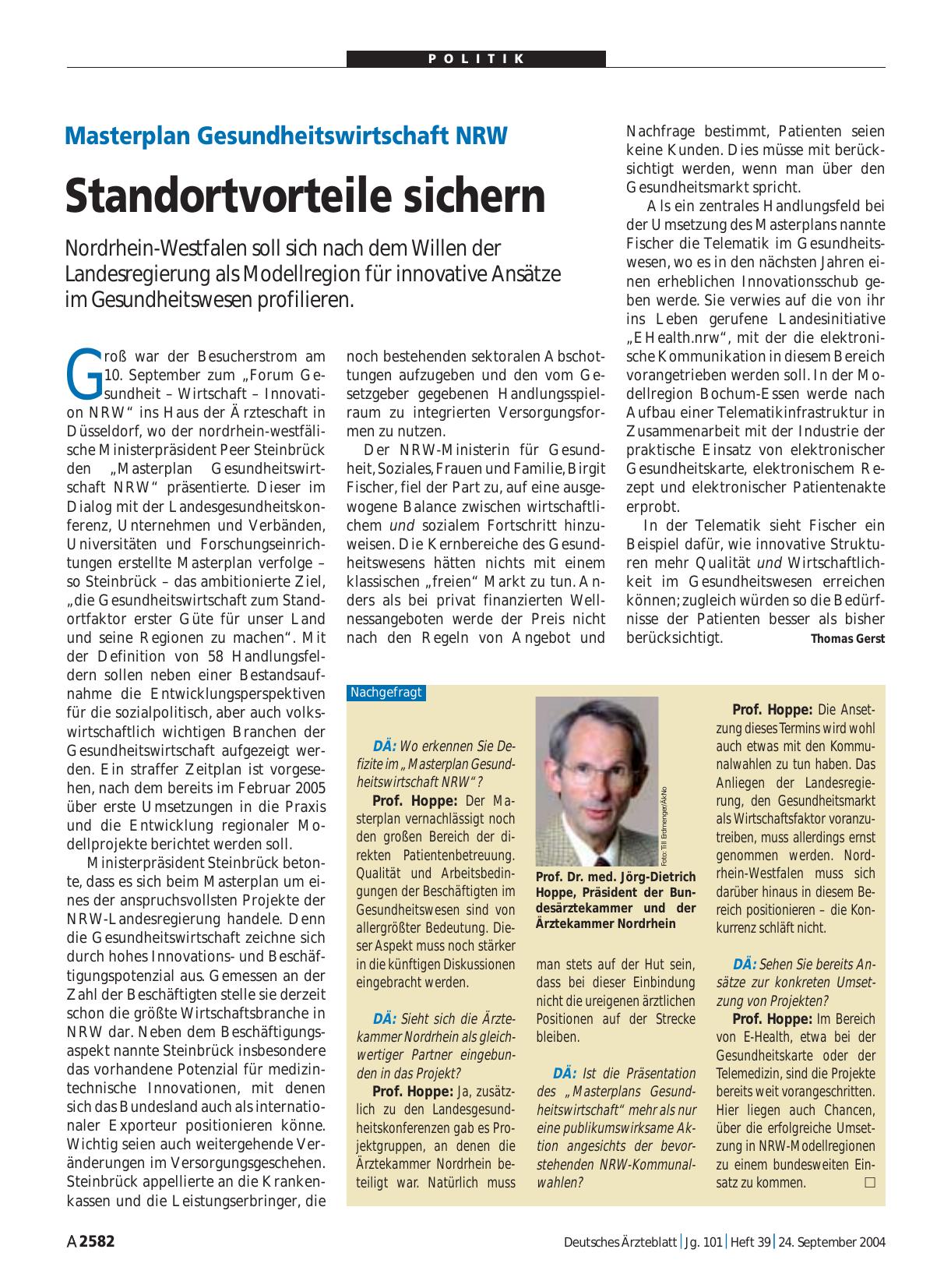 Vorschauseite 1: Masterplan Gesundheitswirtschaft NRW: Standortvorteile sichern