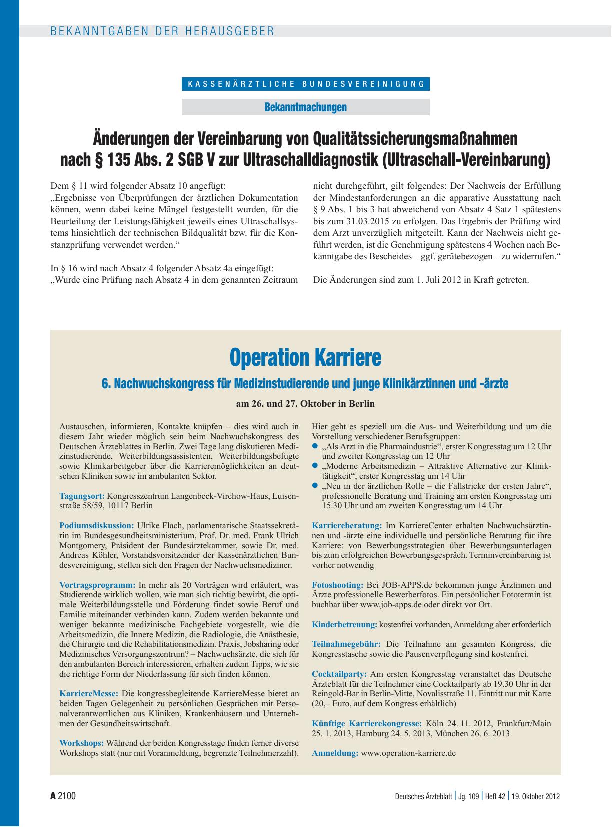 Vorschauseite 1: Änderungen der Vereinbarung von Qualitätssicherungsmaßnahmen nach § 135 Abs. 2 SGB V zur Ultraschalldiagnostik (Ultraschall-Vereinbarung)