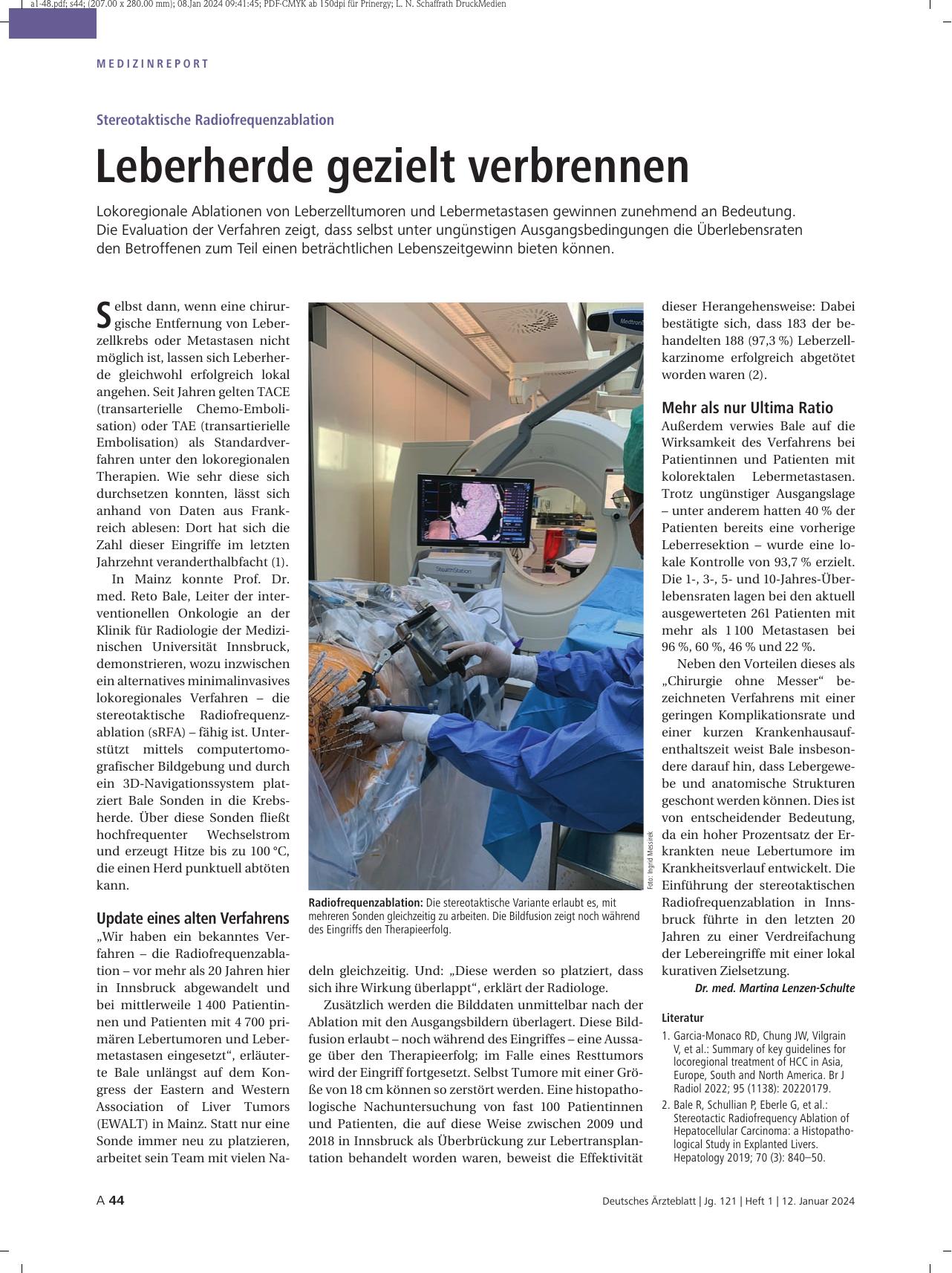 Vorschauseite 1: Stereotaktische Radiofrequenzablation: Leberherde gezielt verbrennen