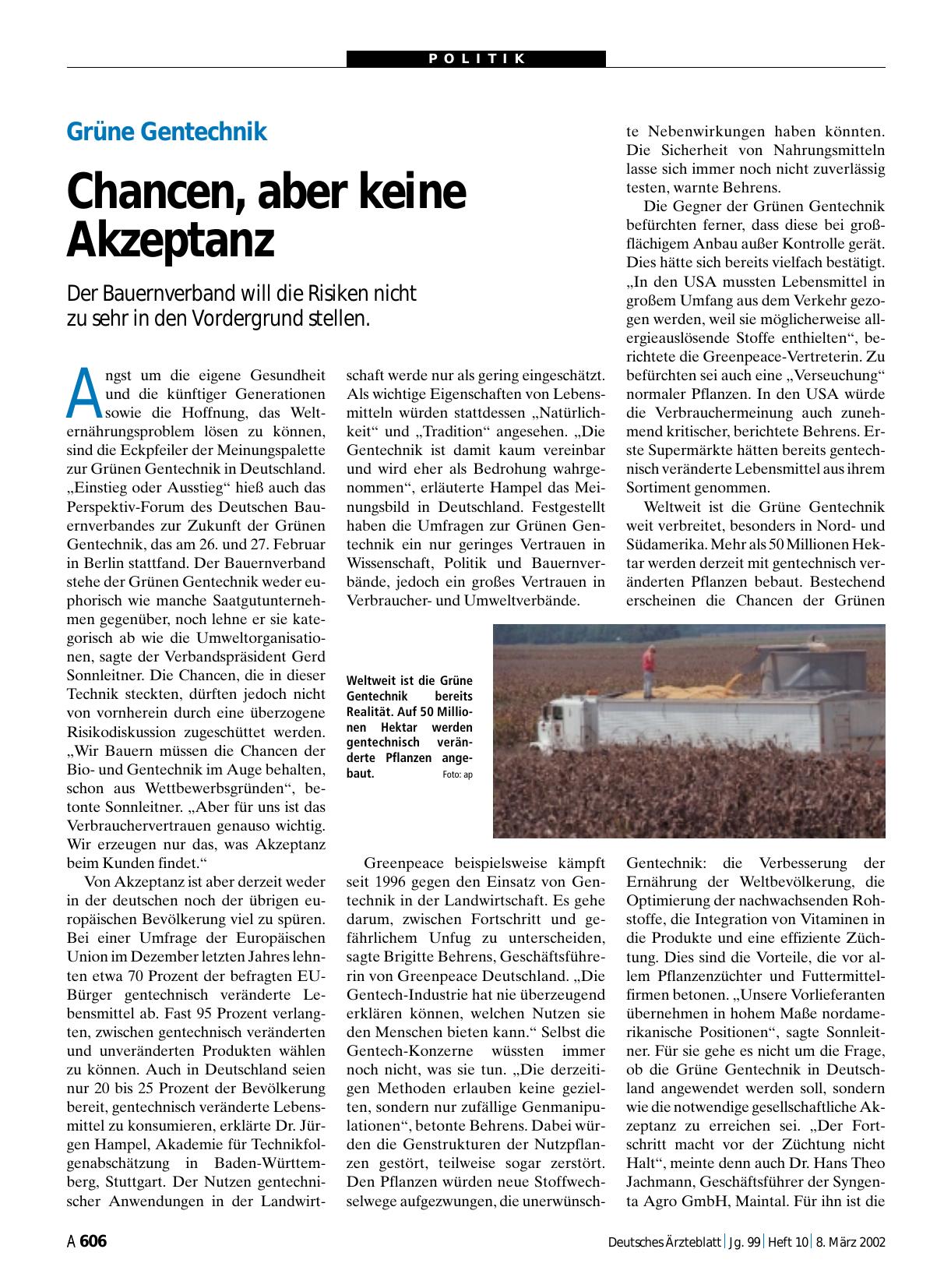 Vorschauseite 1: Grüne Gentechnik: Chancen, aber keine Akzeptanz