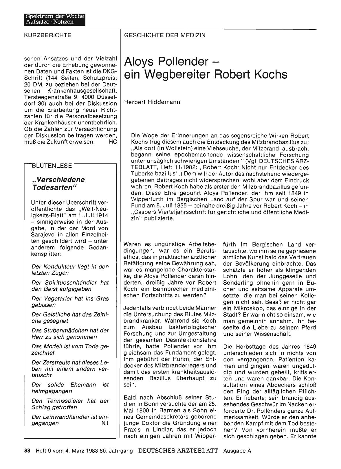 Vorschauseite 1: Aloys Pollender — ein Wegbereiter Robert Kochs