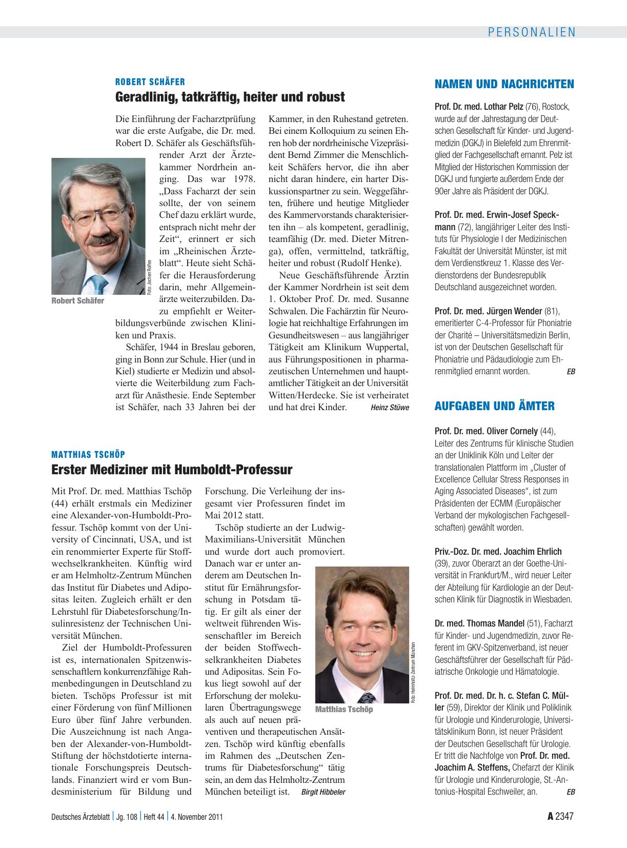 Vorschauseite 1: Robert Schäfer: Geradlinig, tatkräftig, heiter und robust
