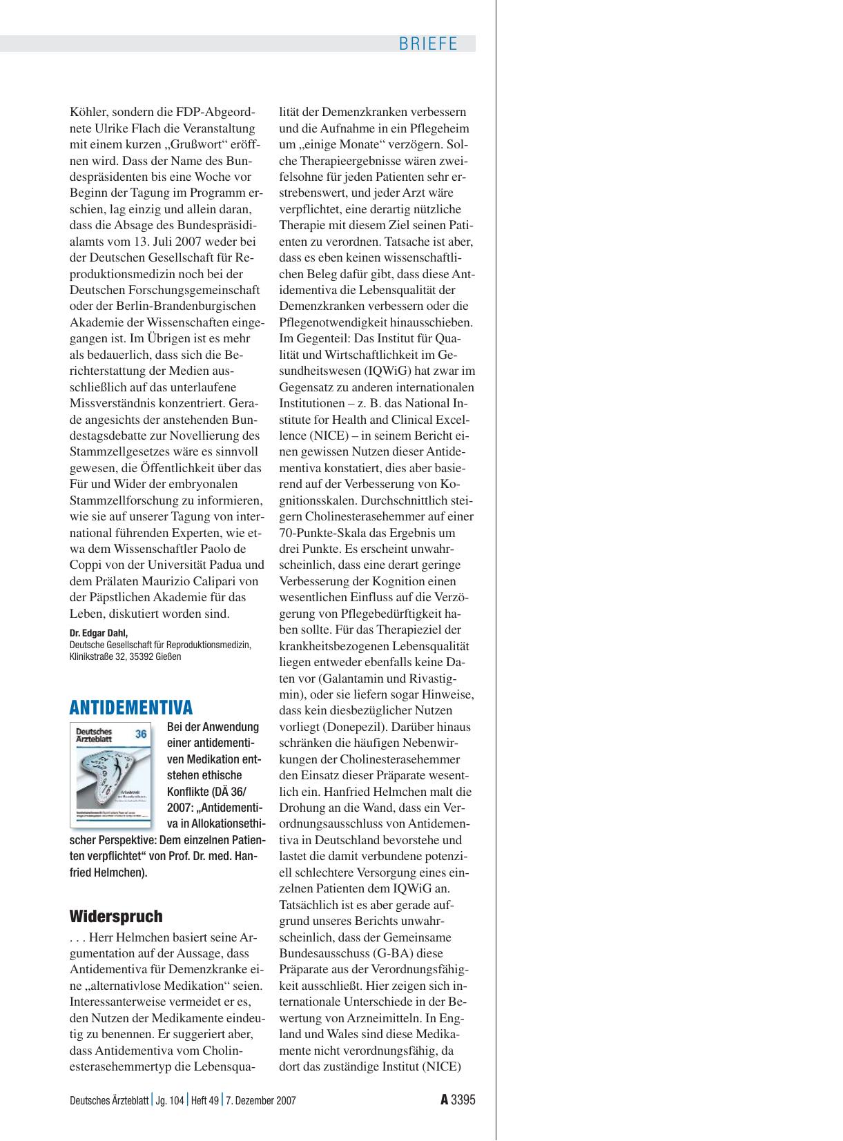 Vorschauseite 1: Antidementiva: Widerspruch