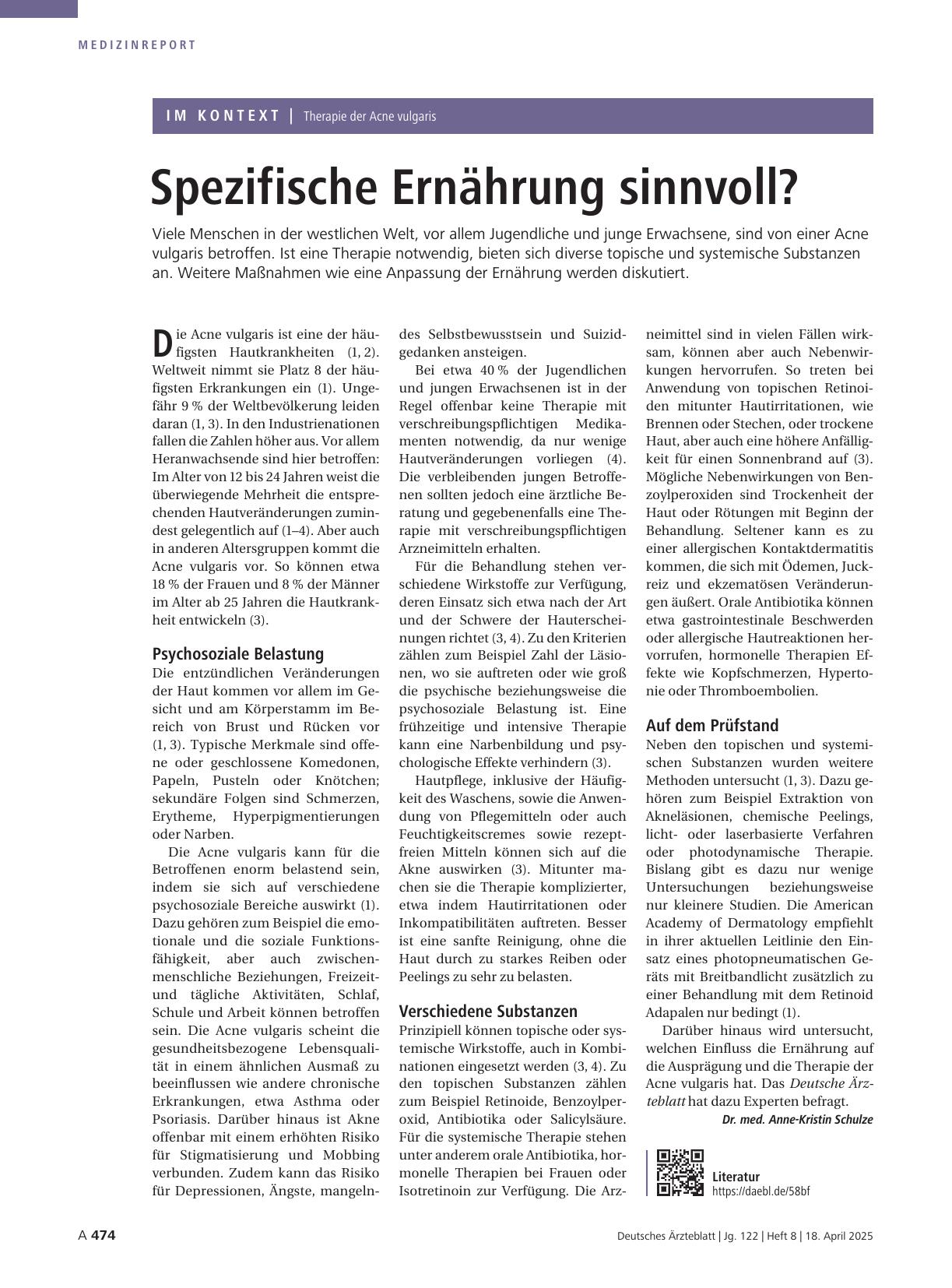 Vorschauseite 1: Therapie der Akne vulgaris: Spezifische Ernährung sinnvoll?