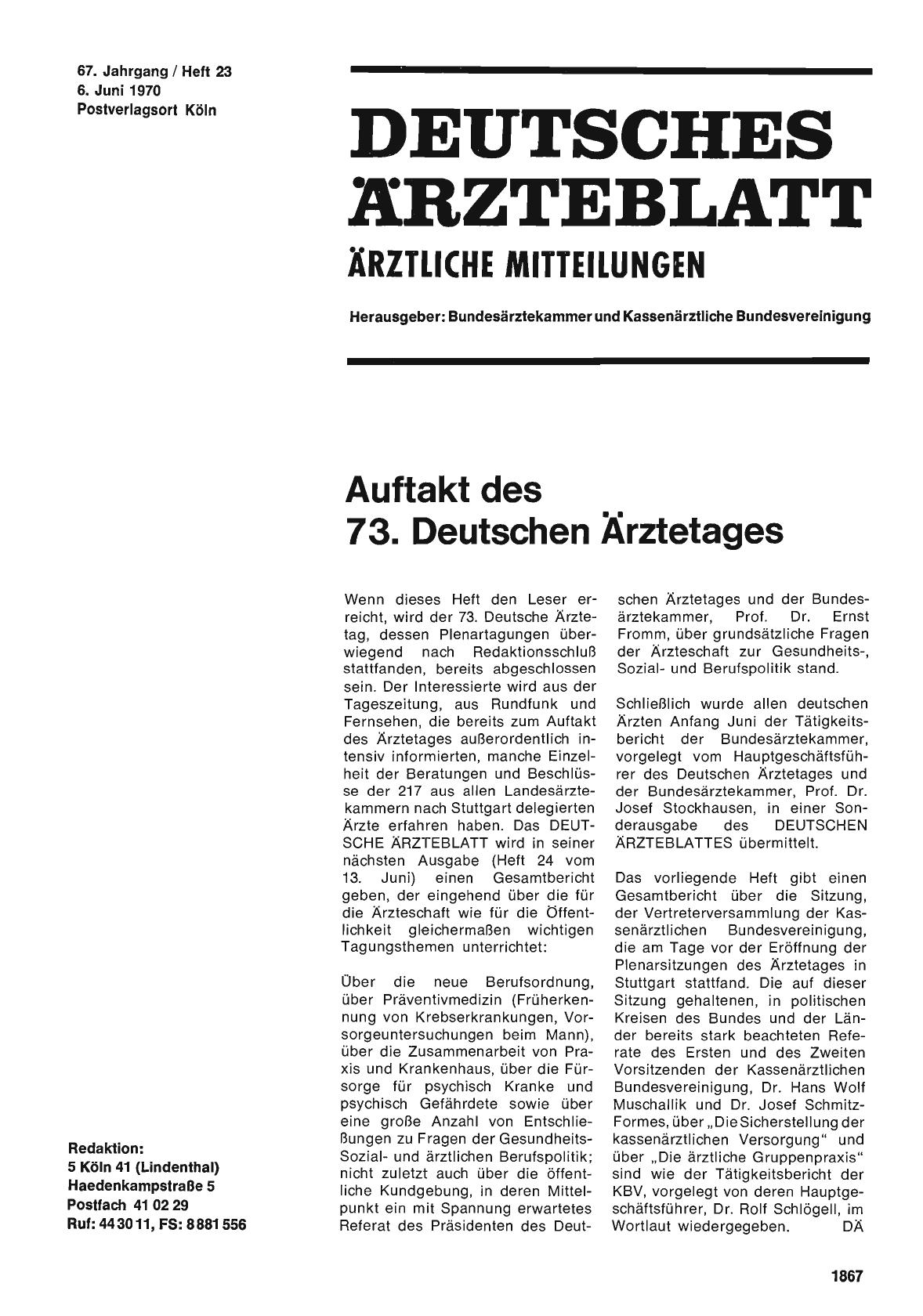 Vorschauseite 1: Auftakt des 73. Deutschen Ärztetages