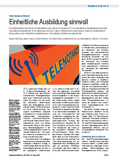 Vorschauseite 1: Telenotarztqualifikation: Einheitliche Ausbildung sinnvoll