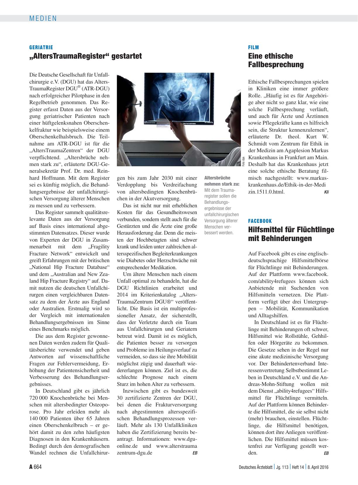 Vorschauseite 1: Geriatrie: „AltersTraumaRegister“ gestartet
