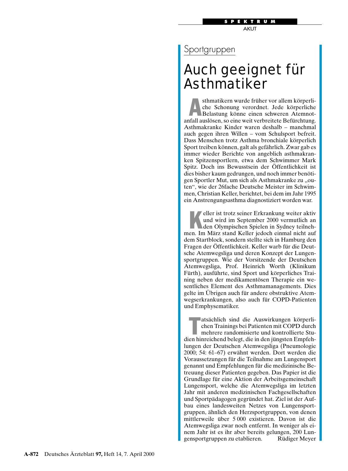 Vorschauseite 1: Sportgruppen: Auch geeignet für Asthmatiker