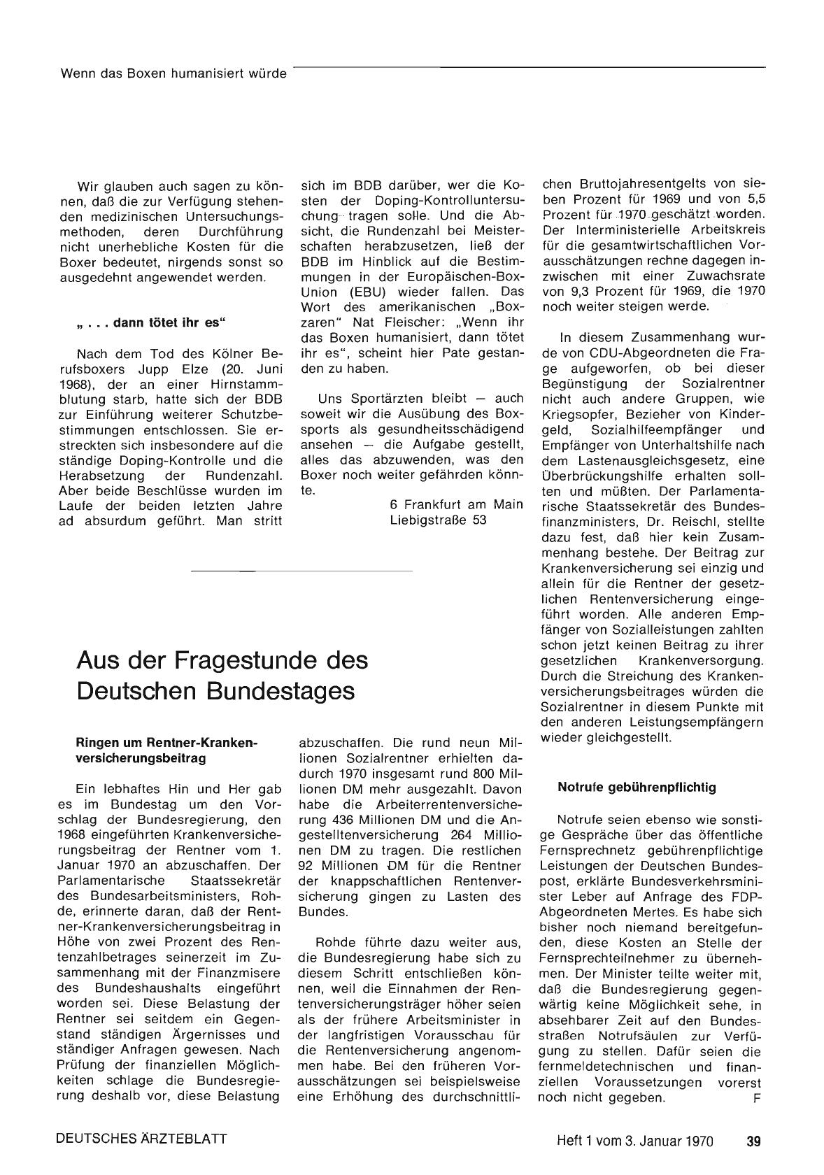 Vorschauseite 1: Aus der Fragestunde des Deutschen Bundestages
