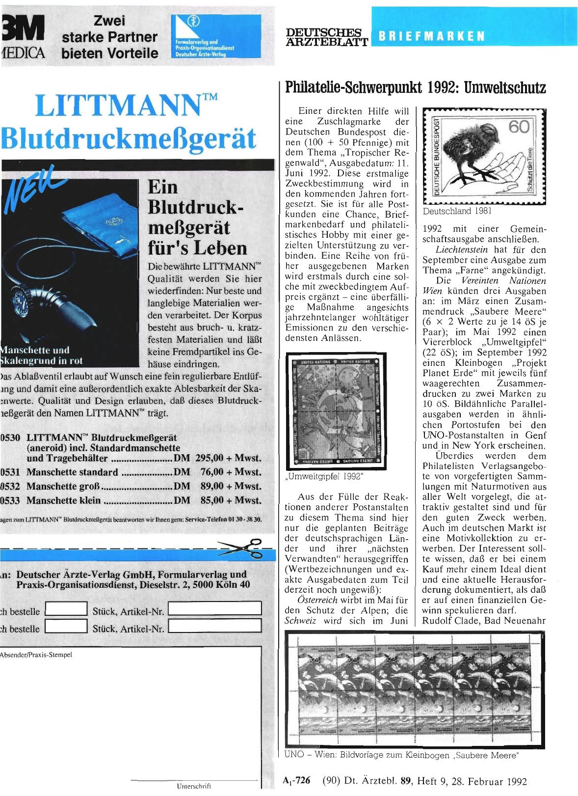 Vorschauseite 1: Philatelie-Schwerpunkt 1992: Umweltschutz