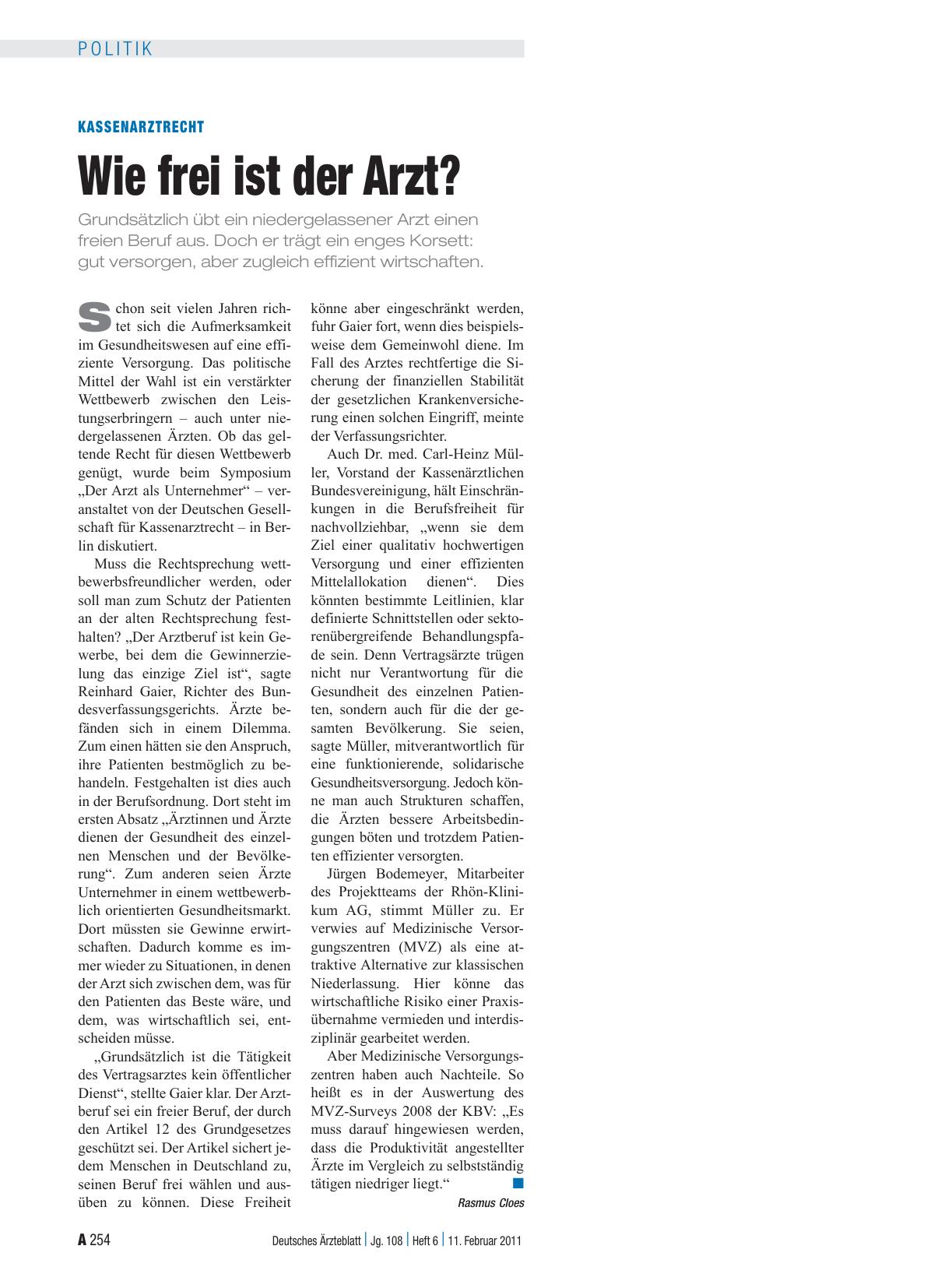 Vorschauseite 1: Kassenarztrecht: Wie frei ist der Arzt?