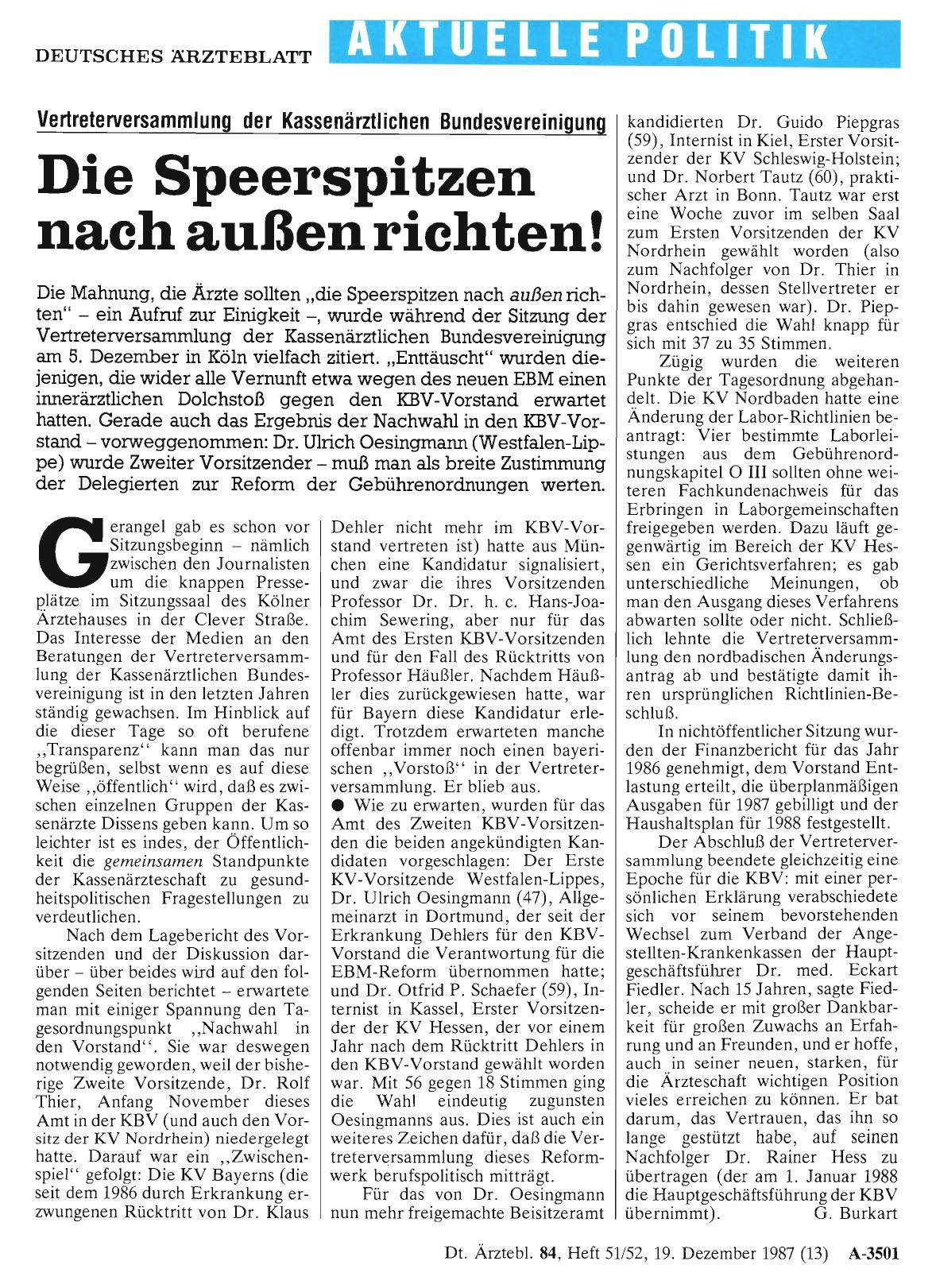 Vorschauseite 1: Vertreterversammlung der Kassenärztlichen Bundesvereinigung: Die Speerspitzen nach außen richten!