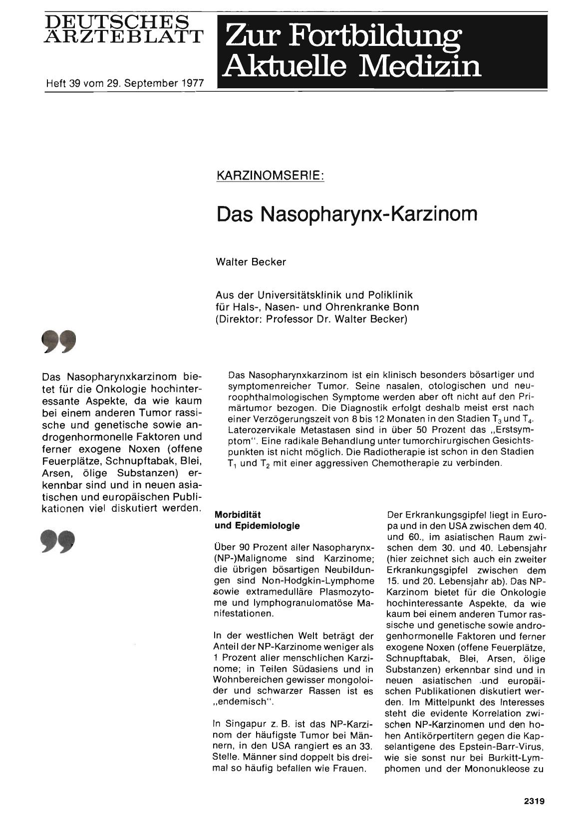 Vorschauseite 1: KARZINOMSERIE: Das Nasopharynx-Karzinom