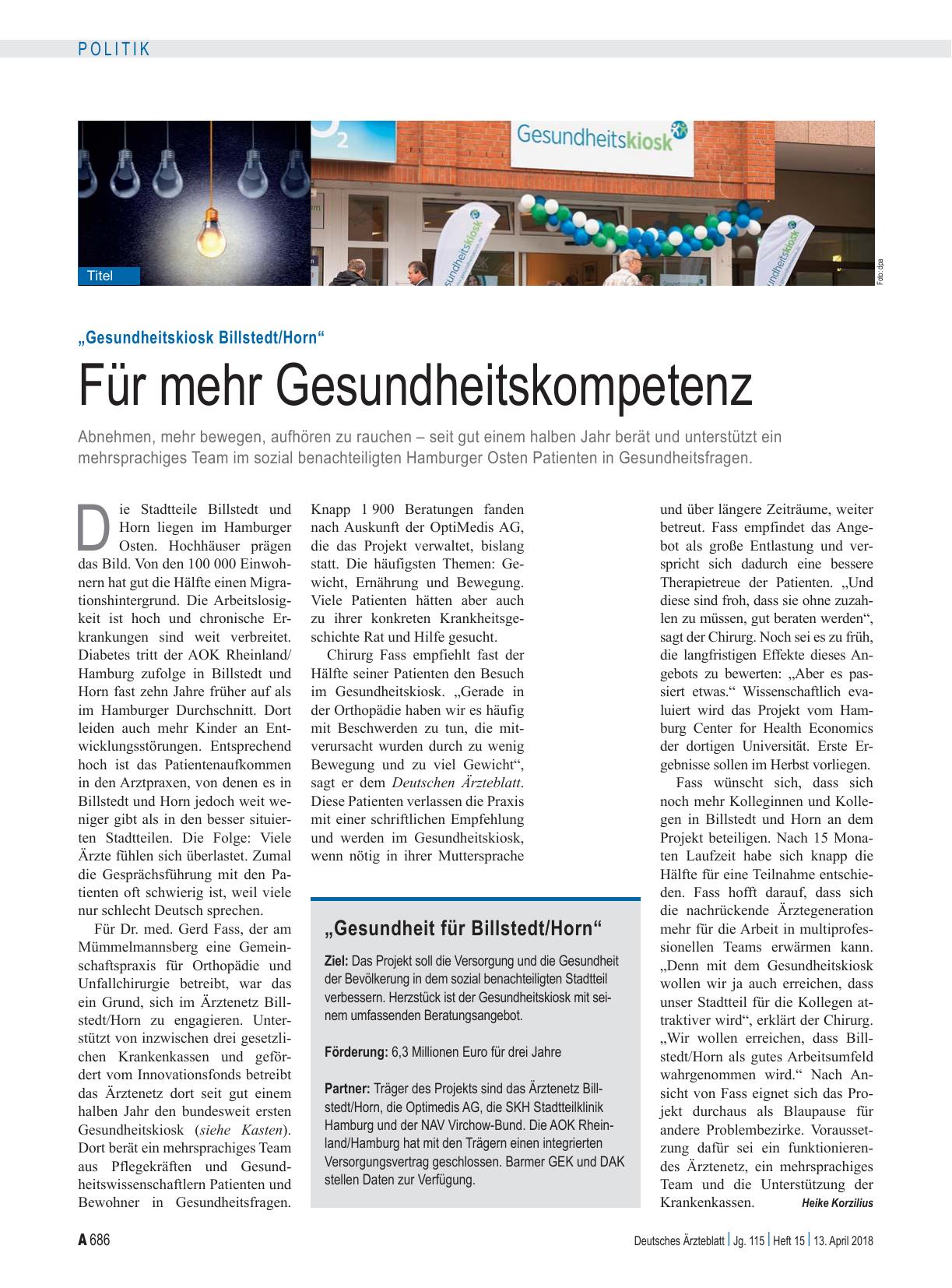 Vorschauseite 1: „Gesundheitskiosk Billstedt/Horn“: Für mehr Gesundheitskompetenz